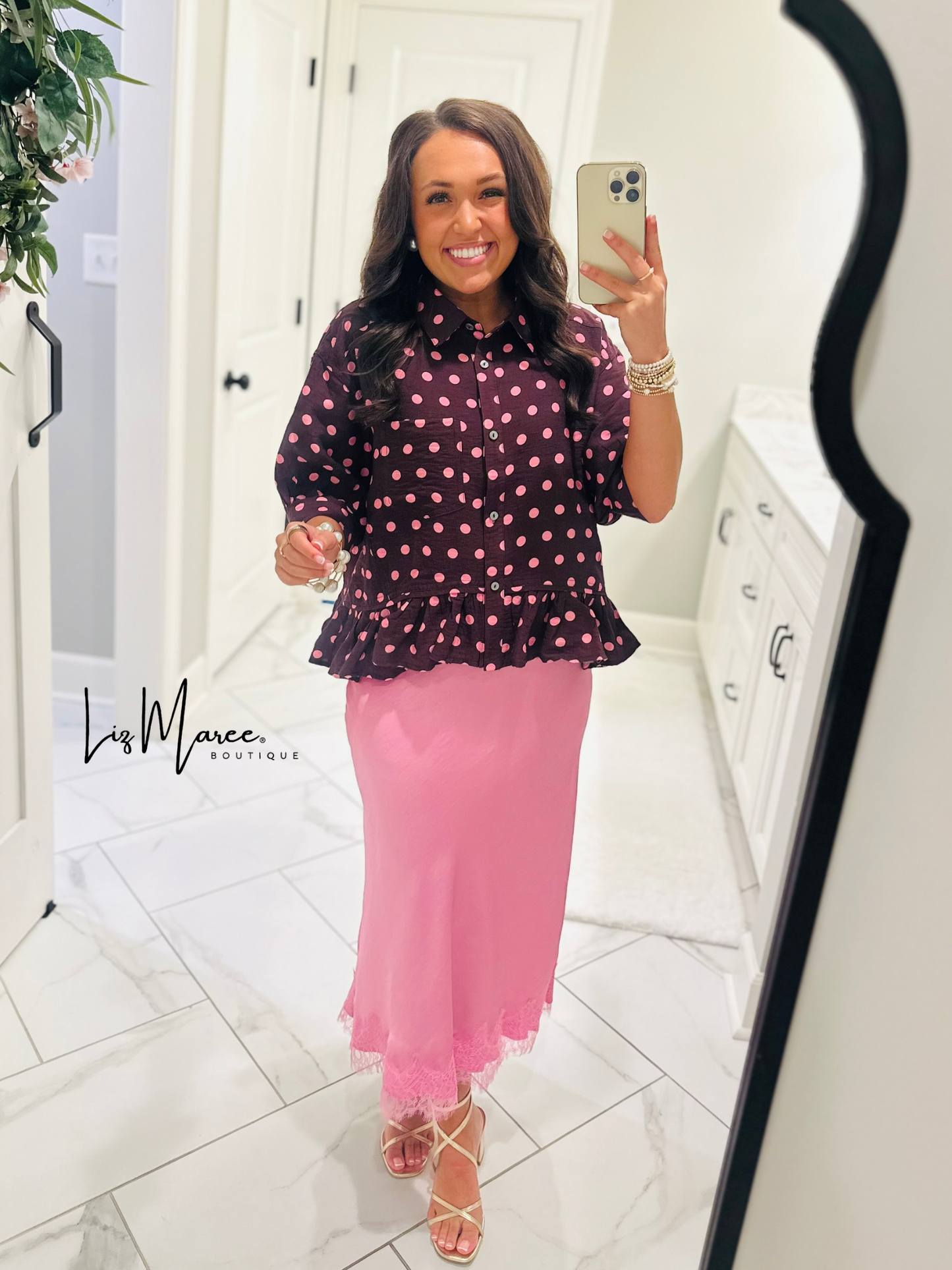 The Hanna Pink + Wine Polka Dot Top