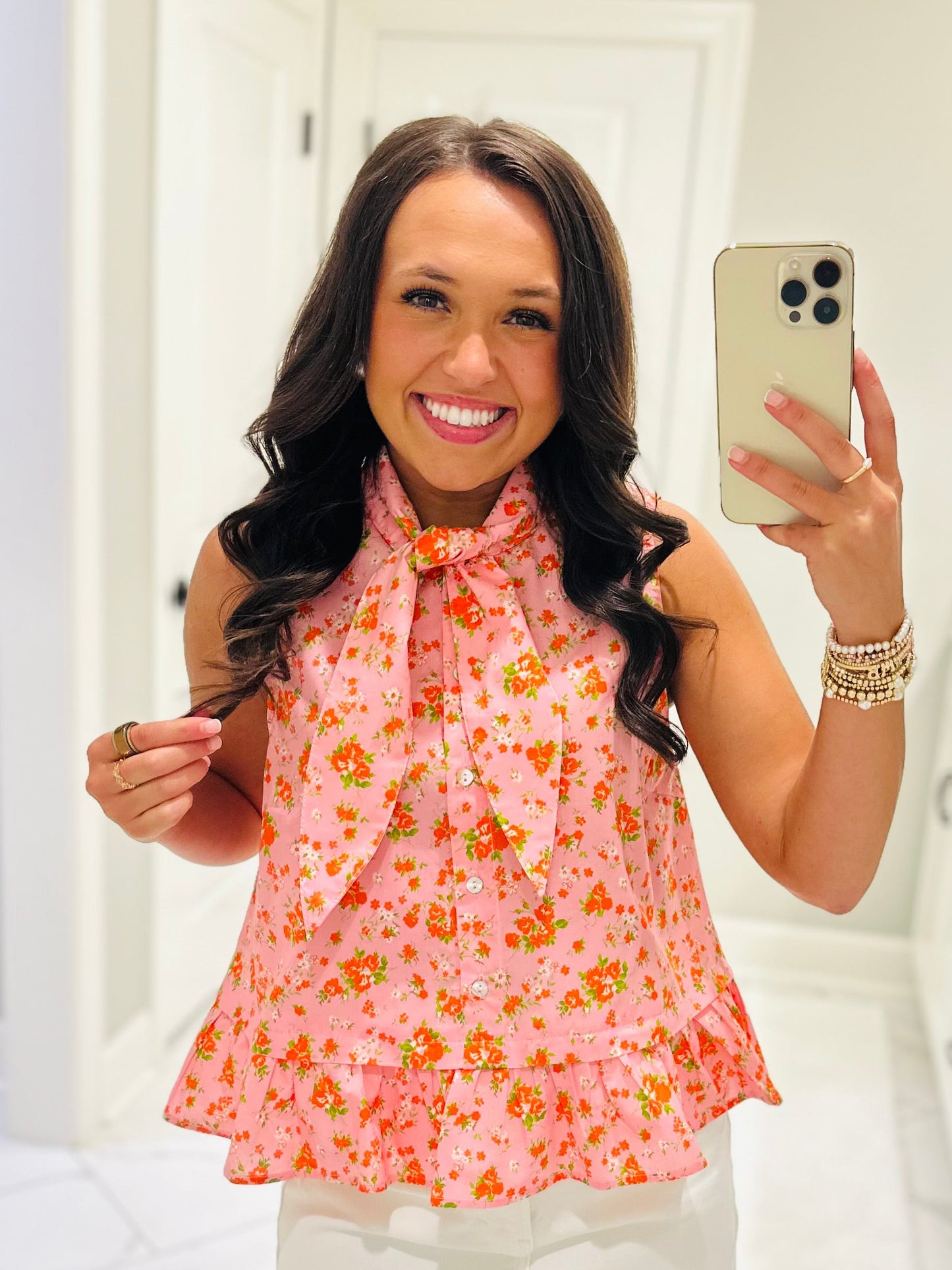 The Jane Pink Floral Bow Top