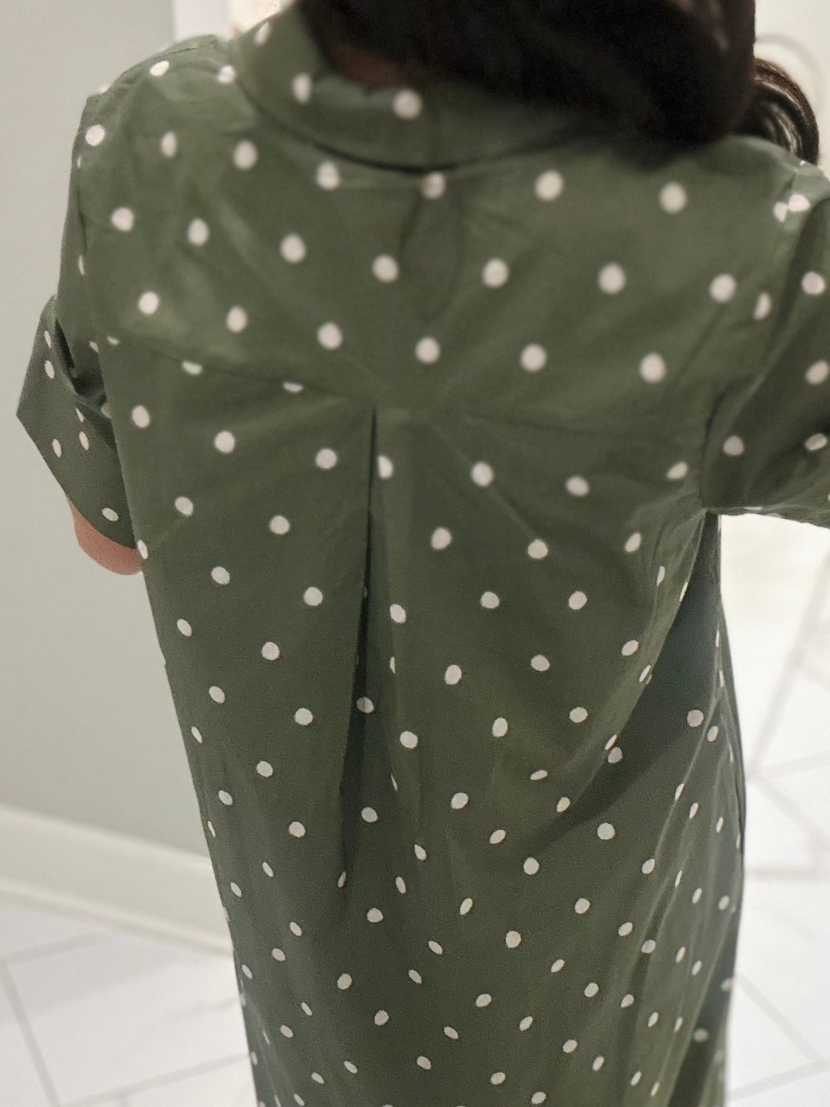 The Ruth Olive Green Polka Dot Midi Dress