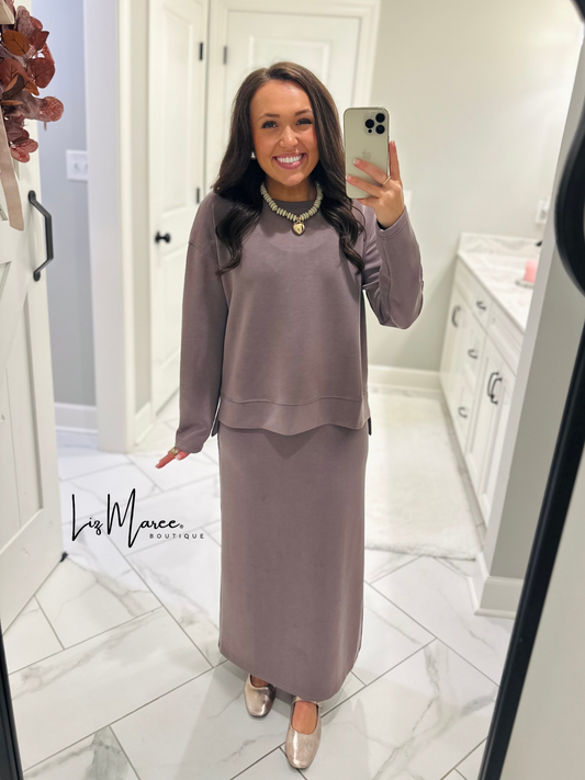 The Rheanne Mocha 2 Piece Dress Set