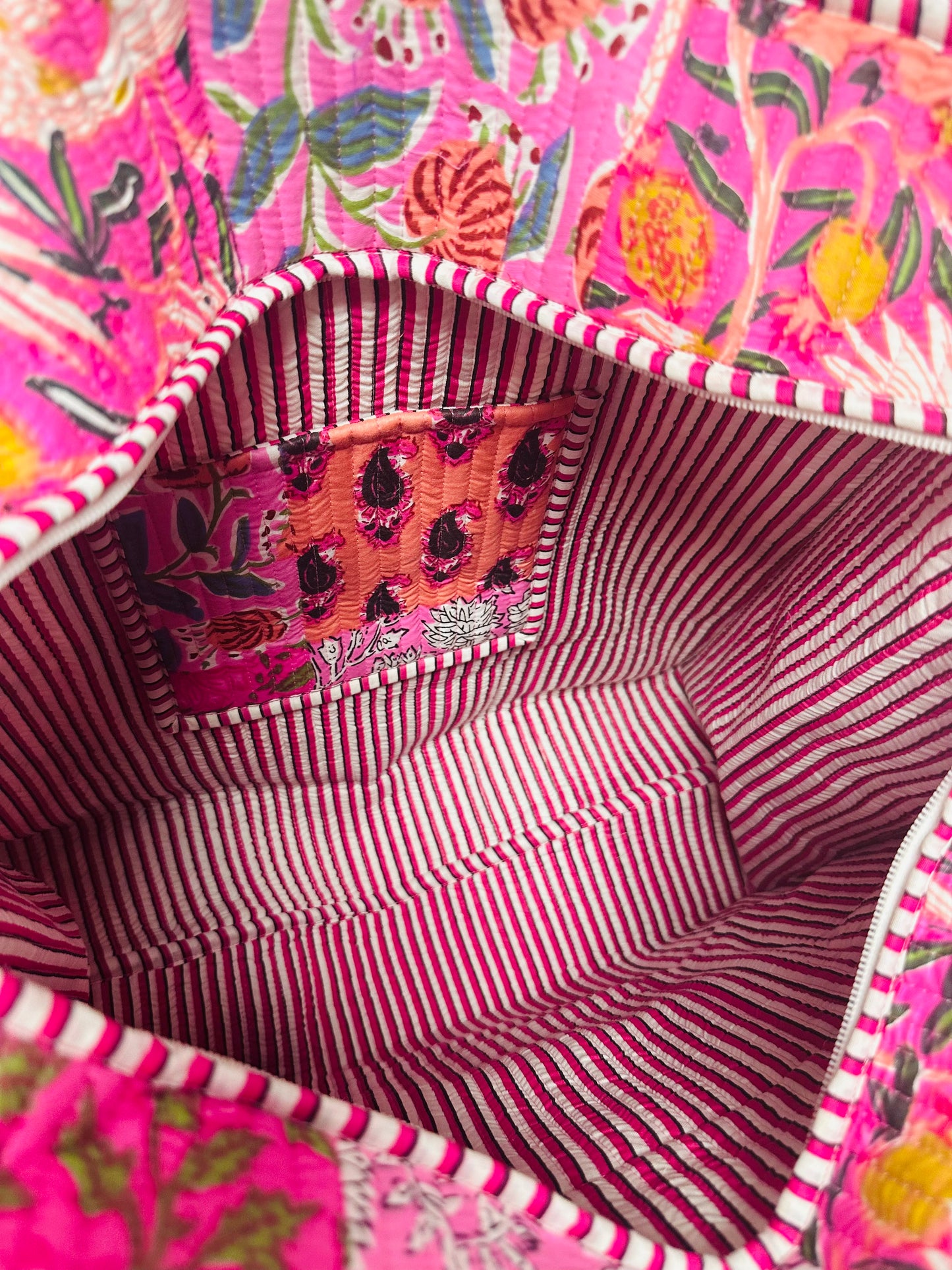 The Rose Pink Patchwork Quilted Tote Bag