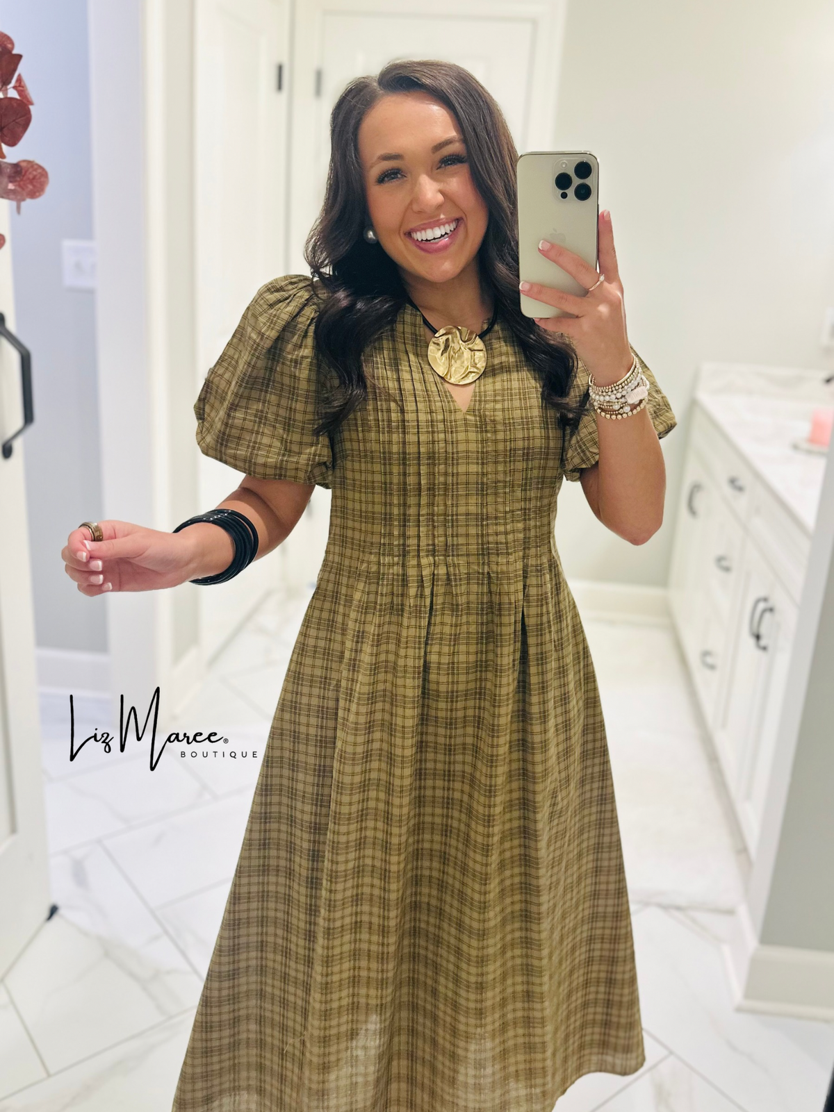 The Sawyer Olive Plaid Midi Dress
