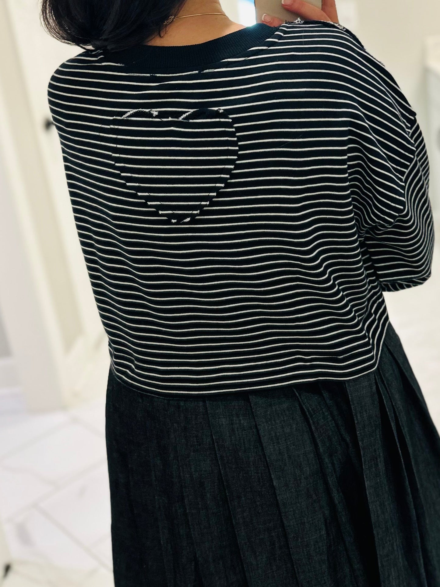 The Ella Long Sleeve Pleated Dress - Black / Denim