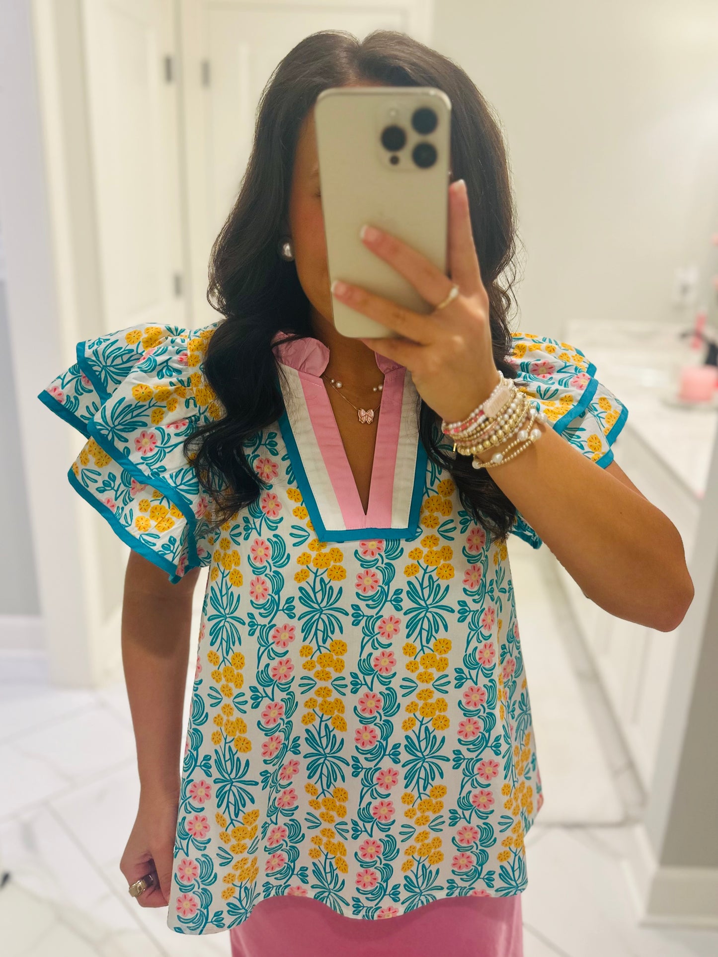 The Cora Blue + Pink Floral Top
