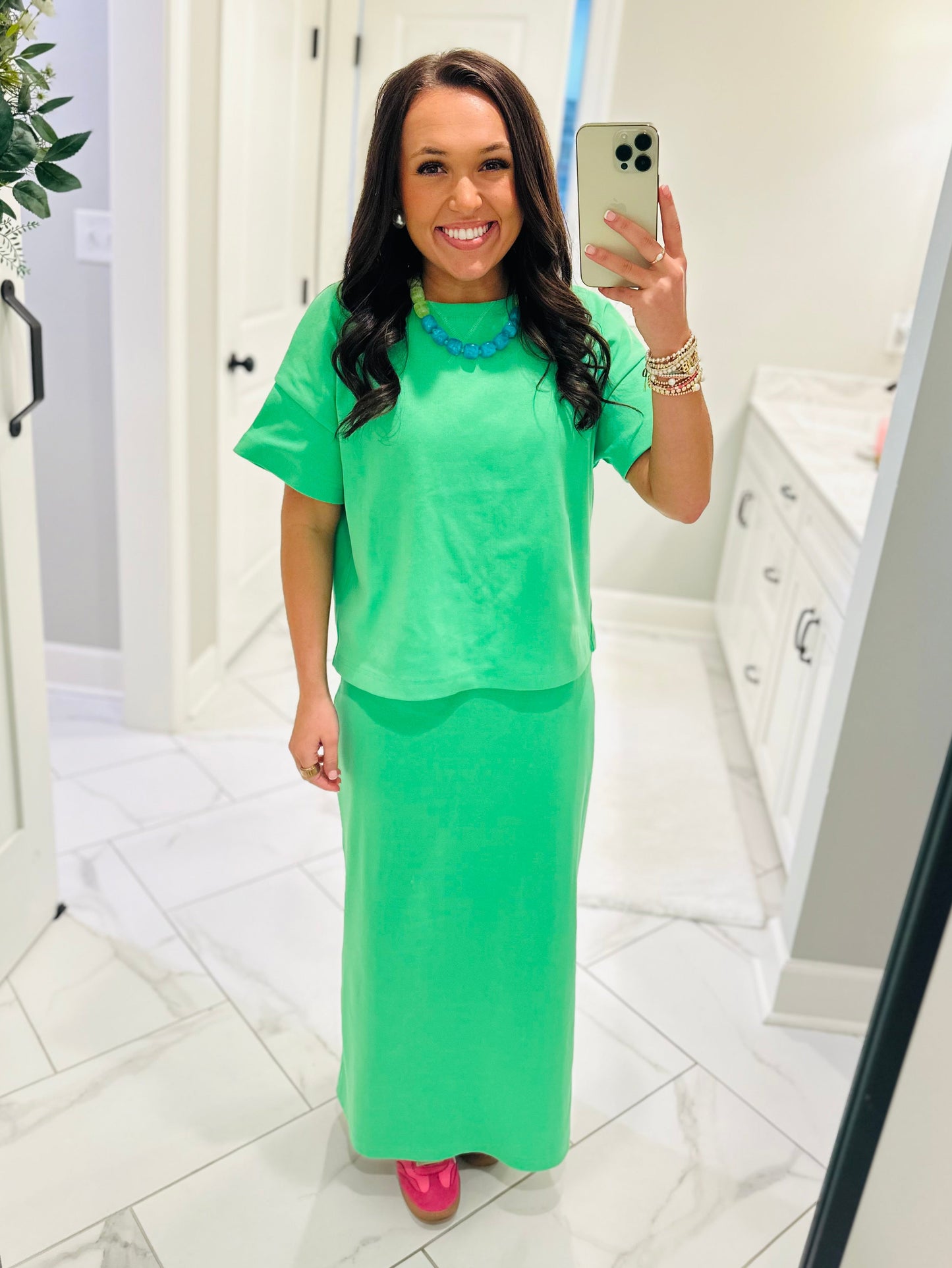 The Sonny Green Knit Top + Skirt Set