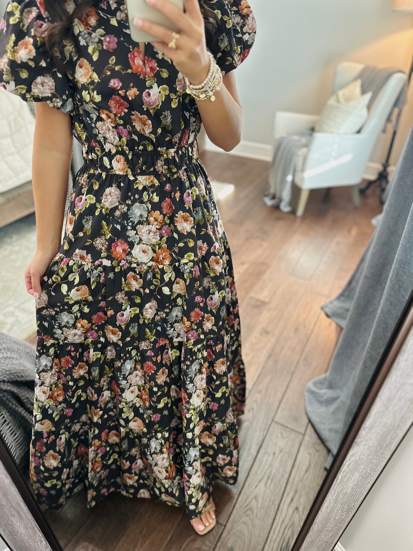 The Elizabeth Chocolate Brown Puff Sleeve Midi Dress
