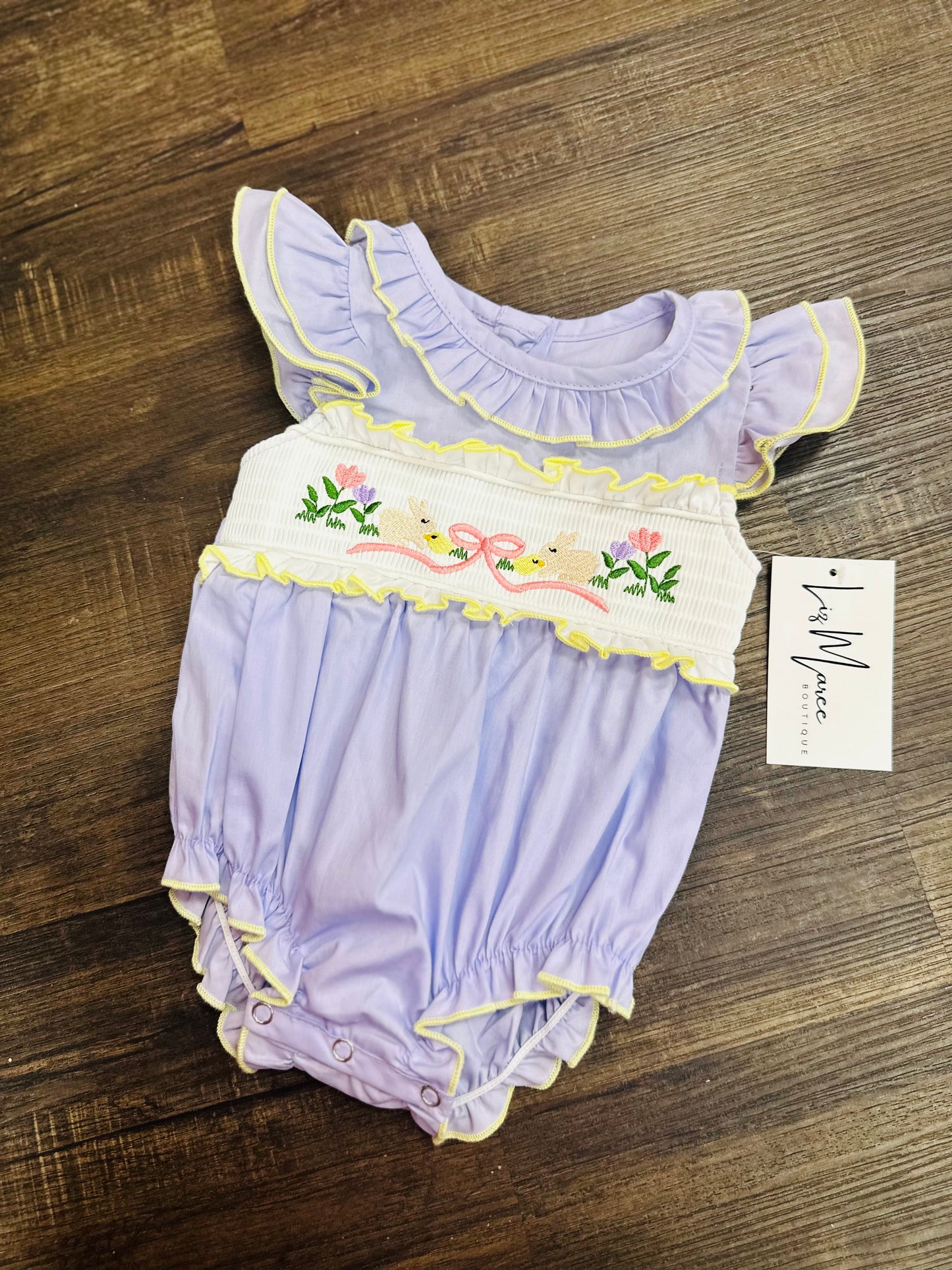 The Lavender Easter Smocked Embroidered Bubble - Infant