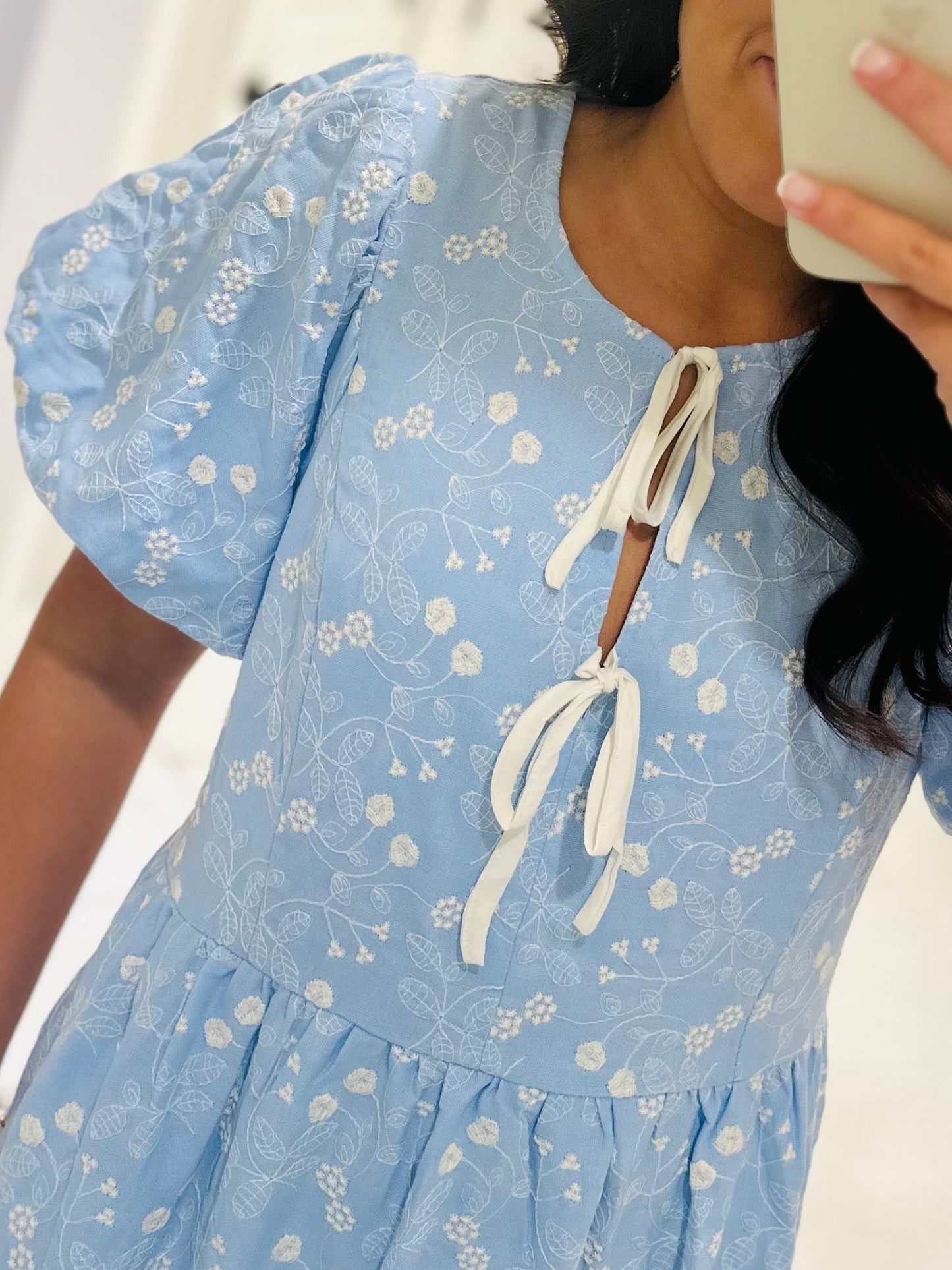 The April Blue Floral Embroidered Maxi Dress