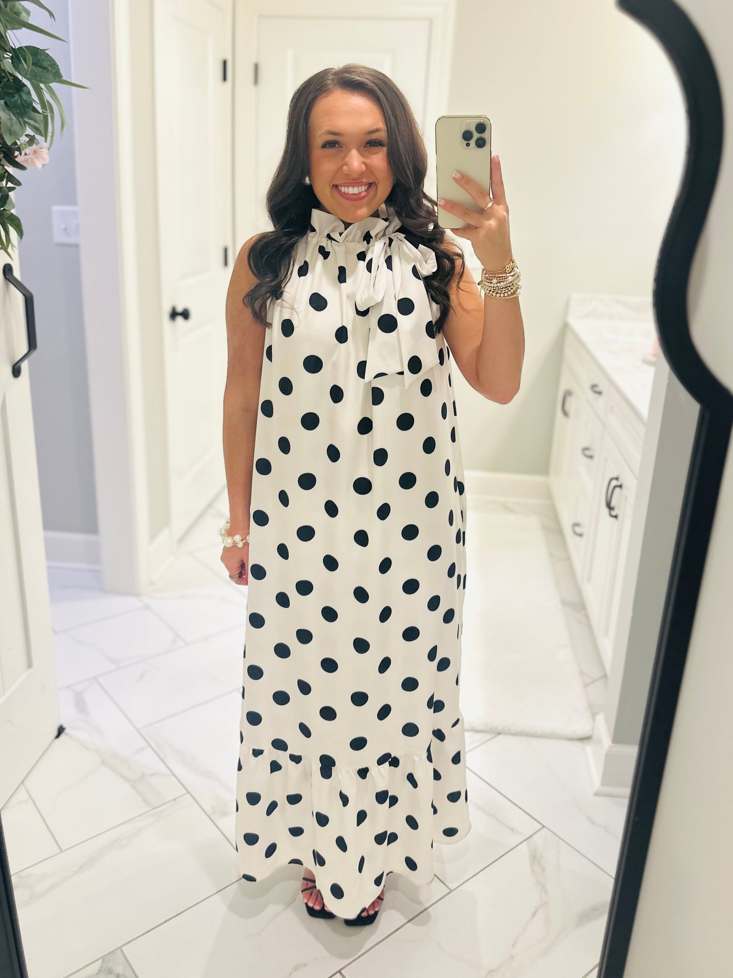 The Belle White + Black Polka Dot Maxi Dress
