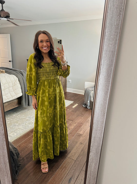 The Parker Olive Green Floral Maxi Dress