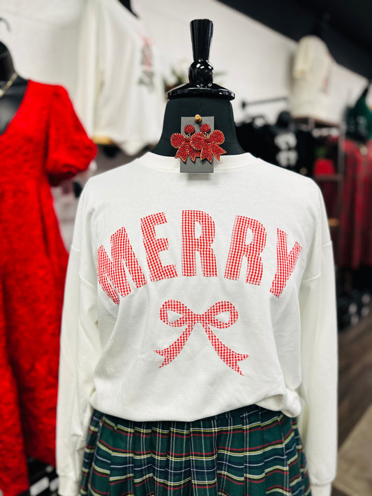 The Merry Bow Patchwork Embroidered Sweatshirt