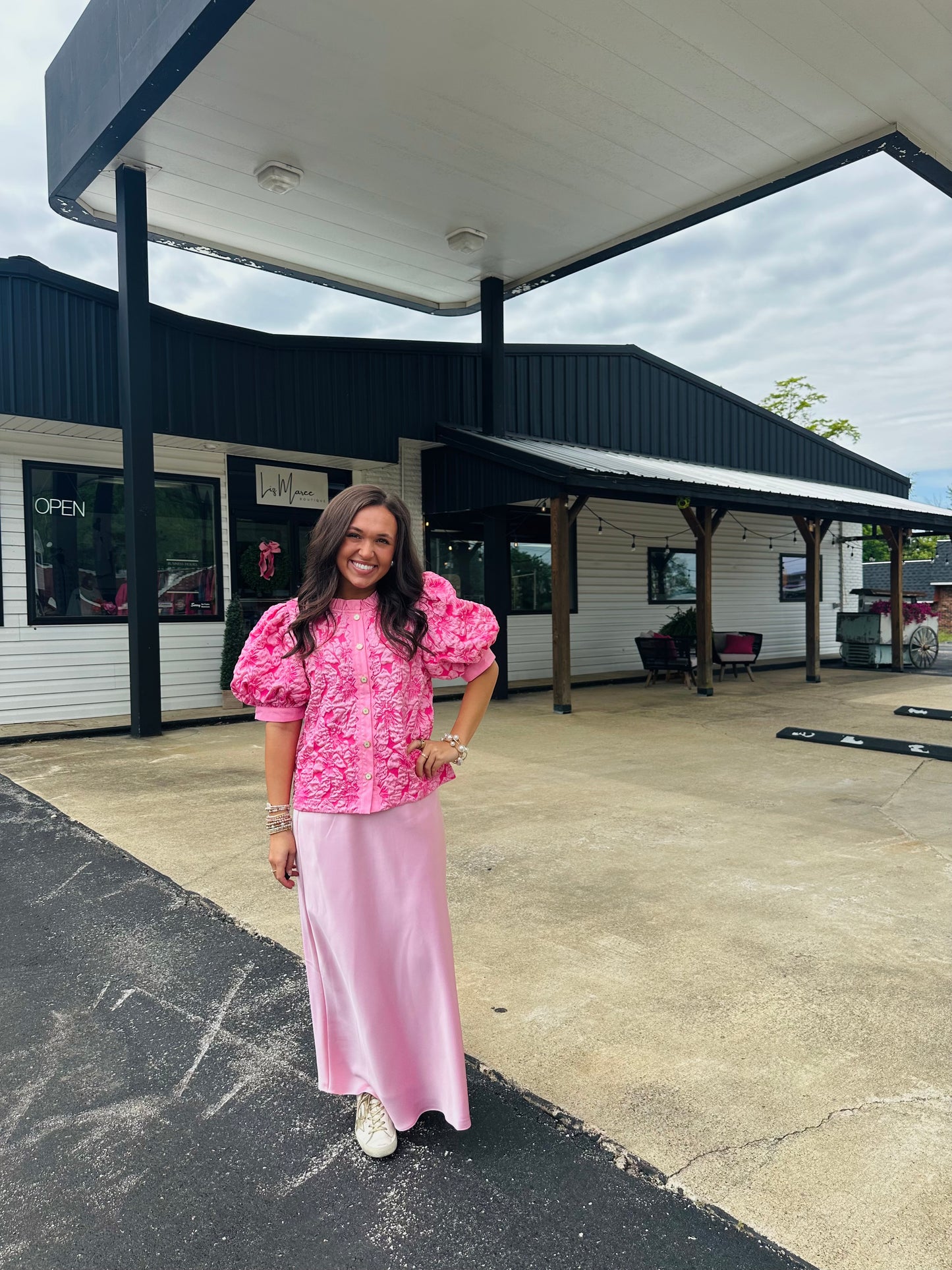 The Clara Pink Floral Jacquard Top