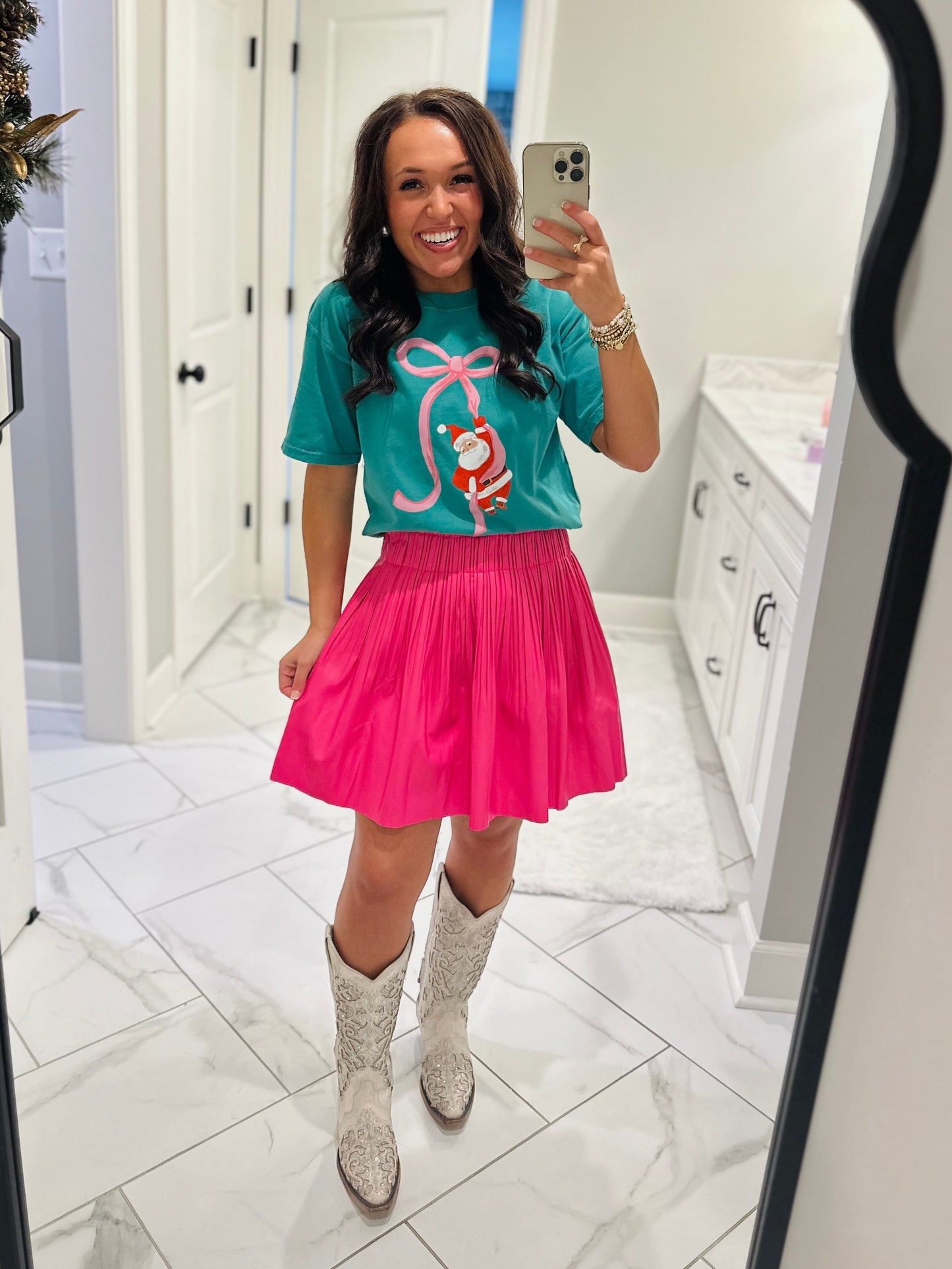 The Annie Hot Pink Leather Pleated Skirt