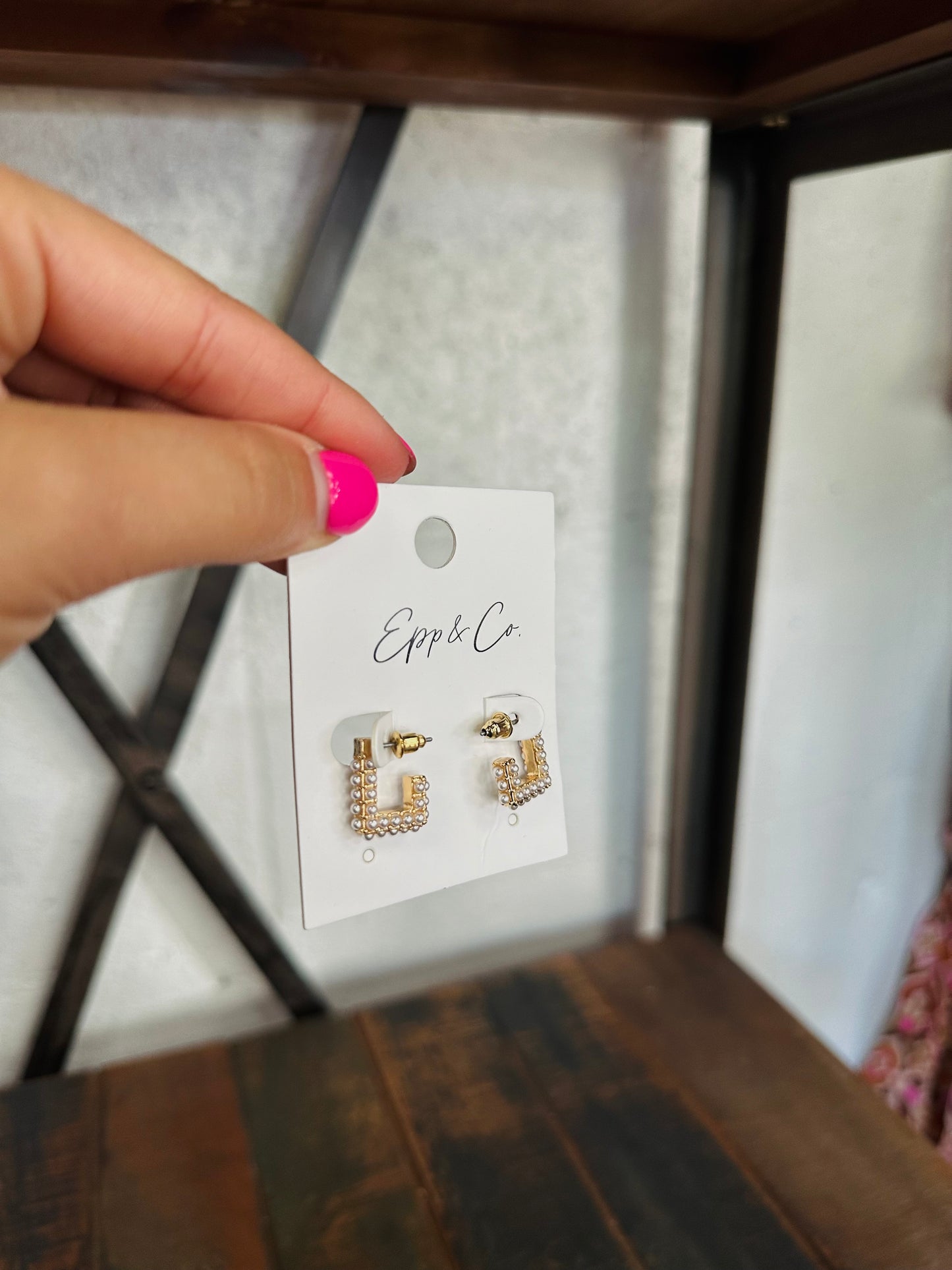 Gold Mini Square Pearl Hoops