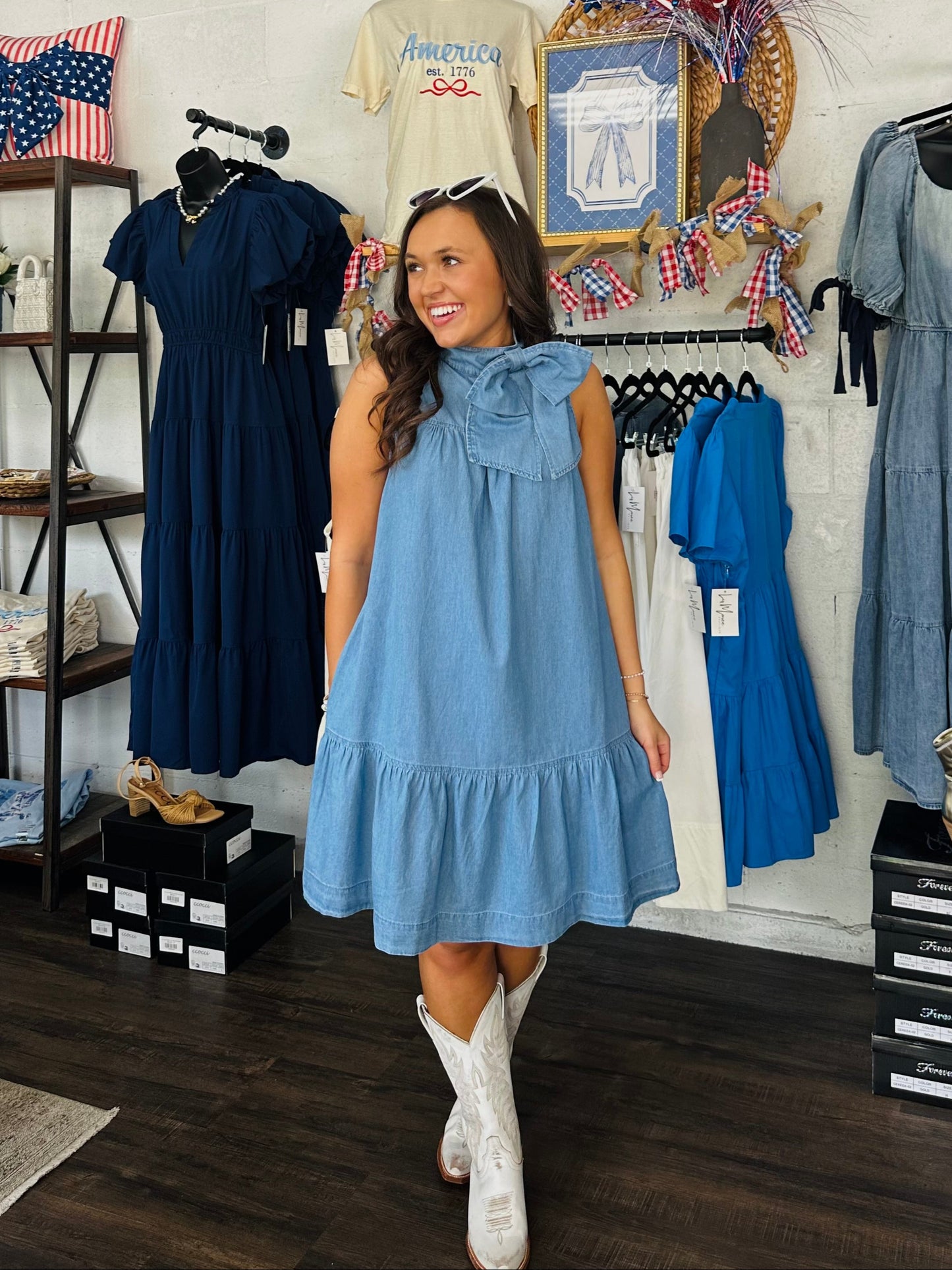 The Skylah Denim Bow Dress
