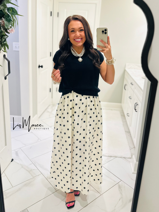 The Lennon Black Layered Polka Dot Midi Dress