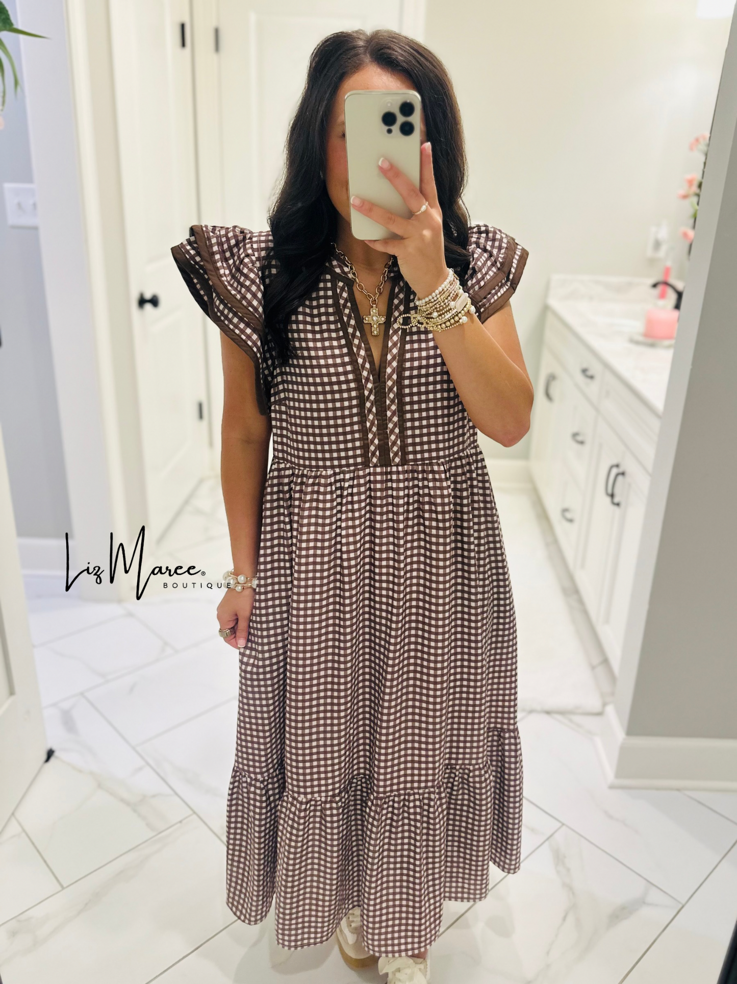 The Morganne Brown Gingham Midi Dress