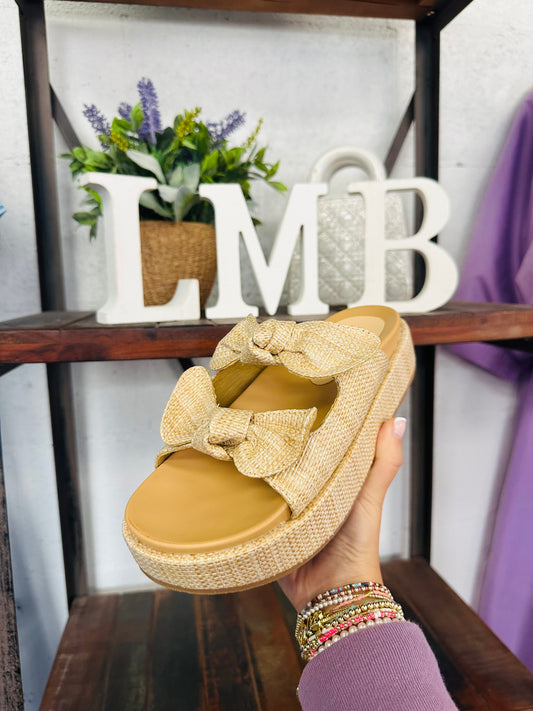 The Kiki Raffia Bow Platform Sandal