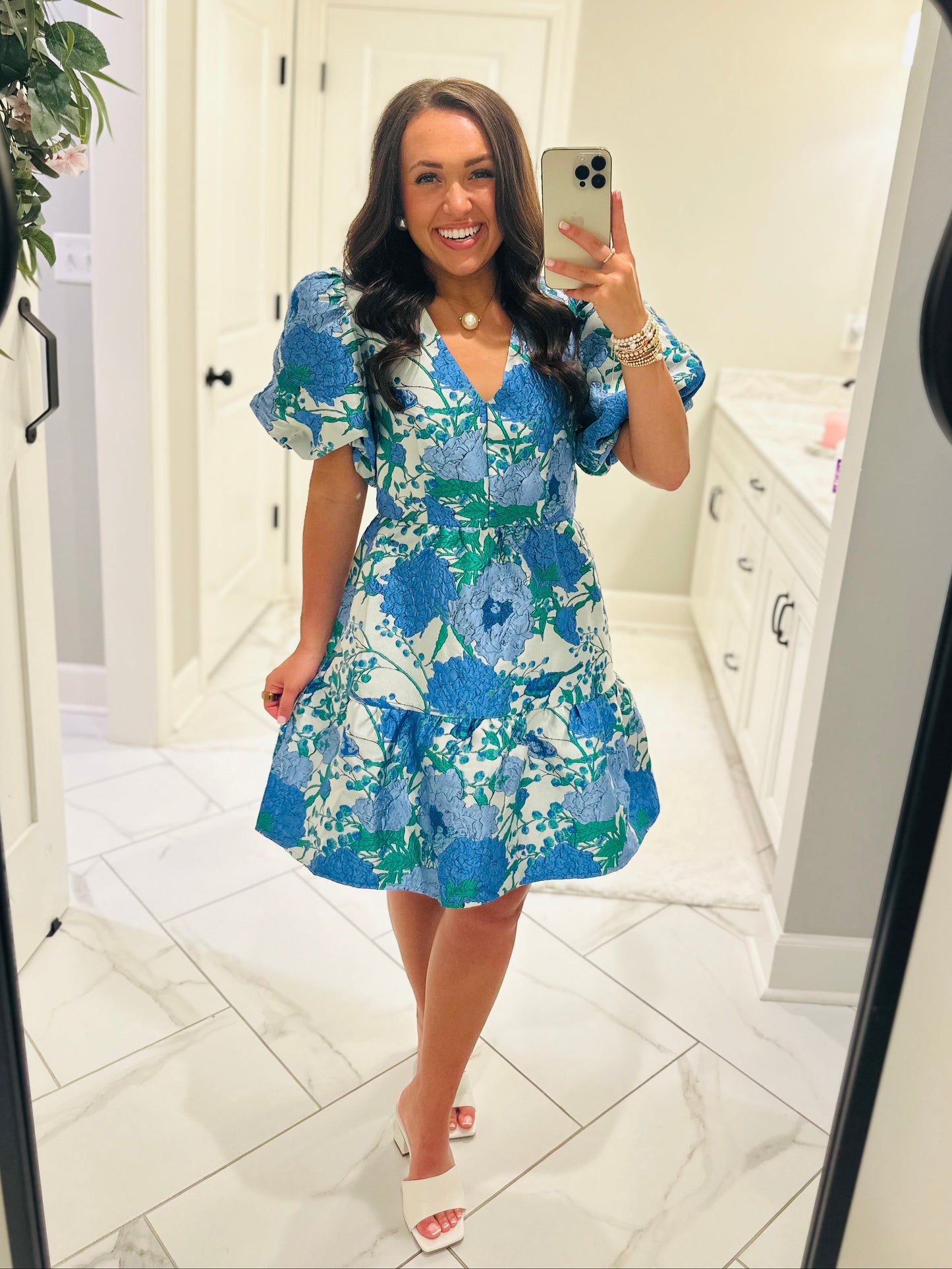 The Willa Blue Floral Jacquard Dress