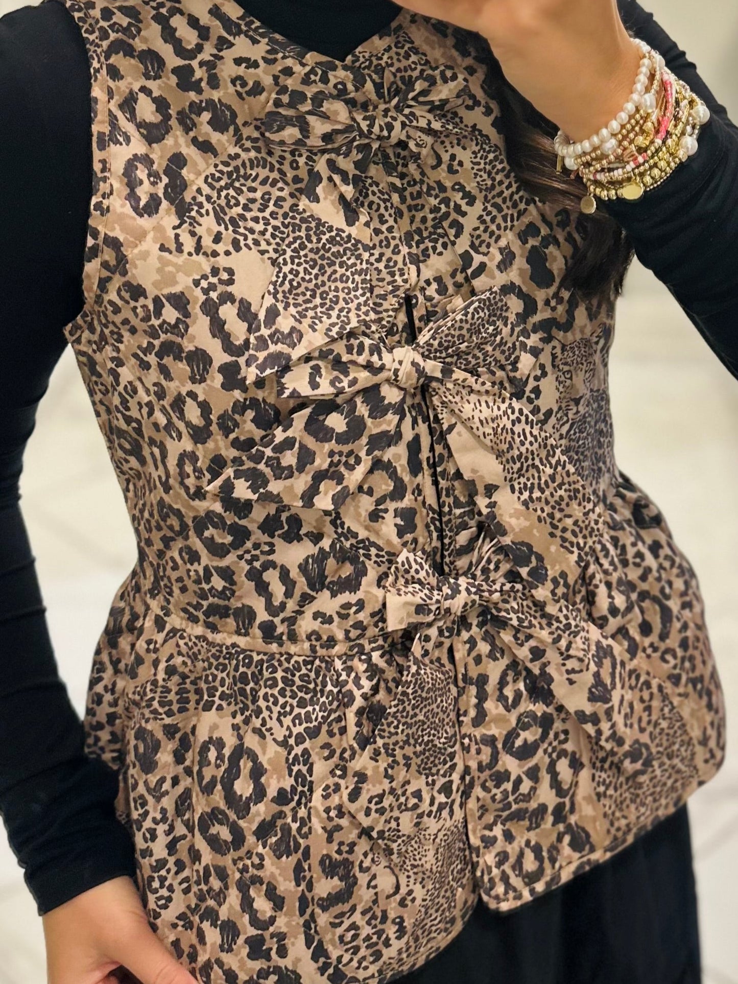 The Leopard Quilted Bow Vest