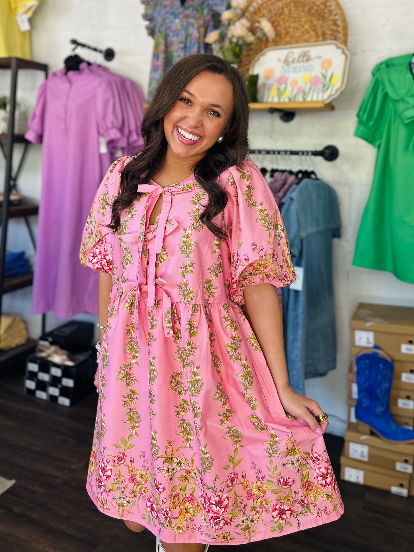 The Kate Pink Floral Bow Tie Dress