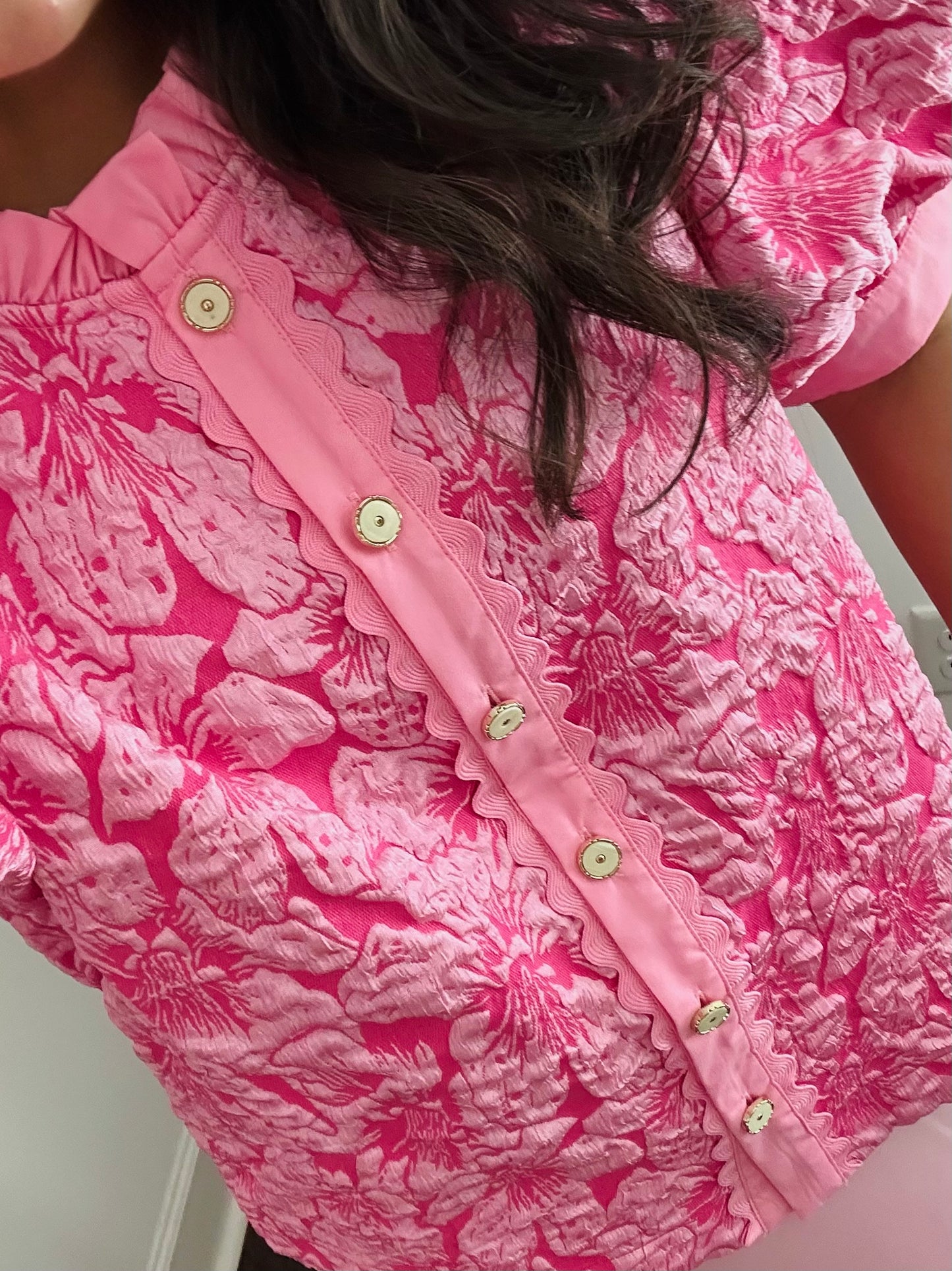 The Clara Pink Floral Jacquard Top