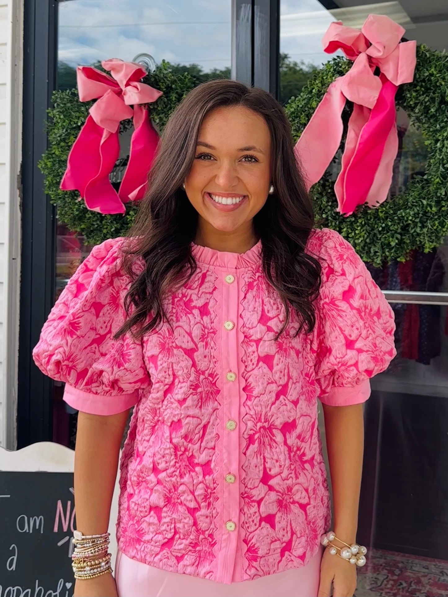 The Clara Pink Floral Jacquard Top