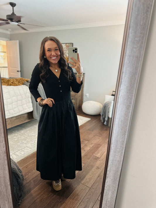 The Shelley Black Mix Knit Midi Dress