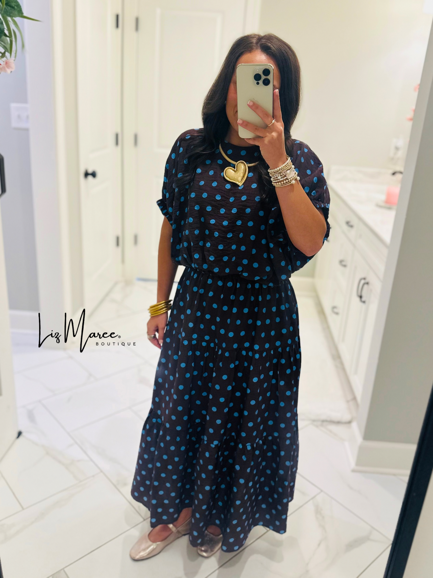 The Brinley Brown + Blue Polka Dot Top + Skirt Set