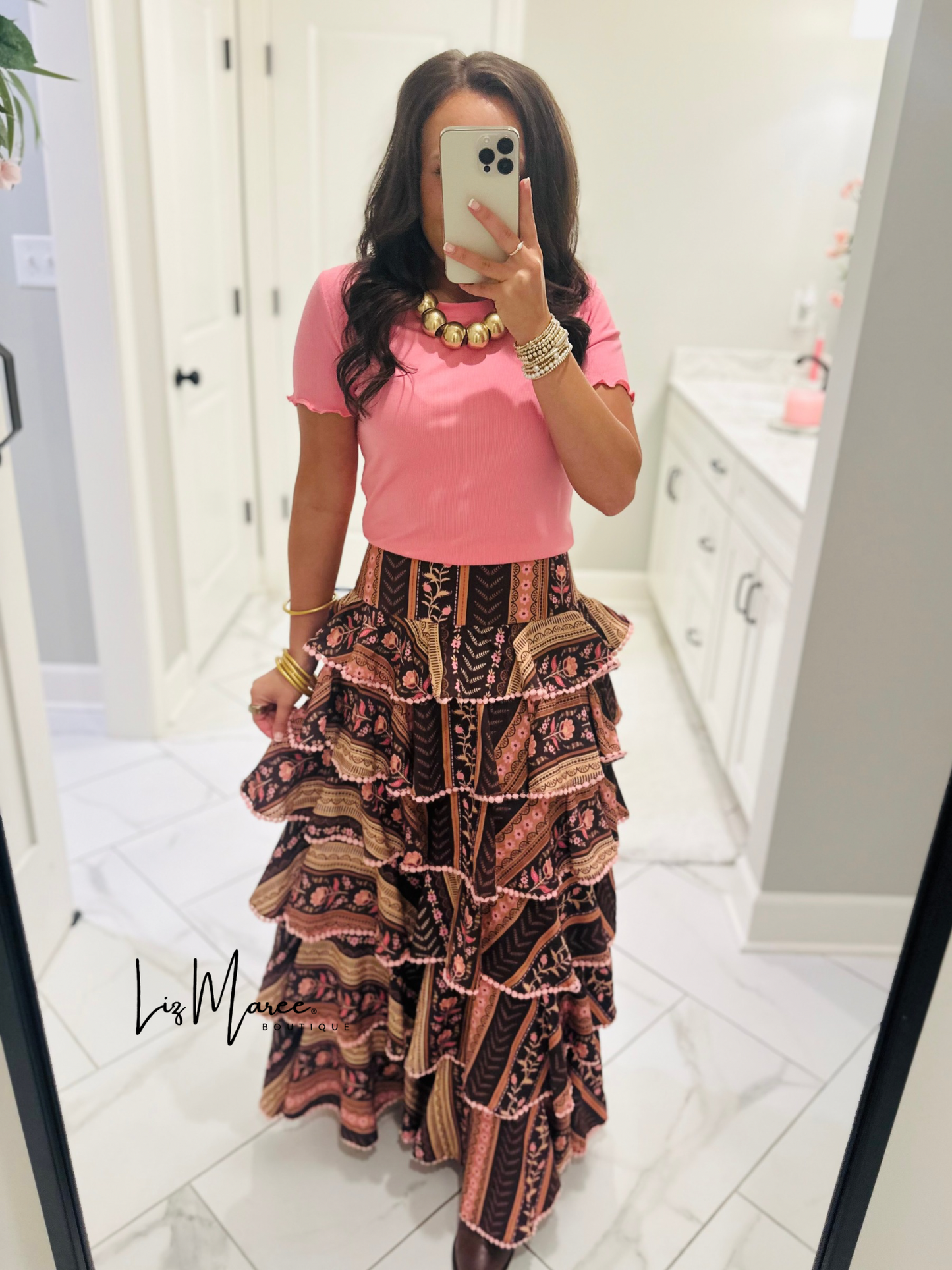 The Aubree Chocolate Brown Tiered Maxi Skirt