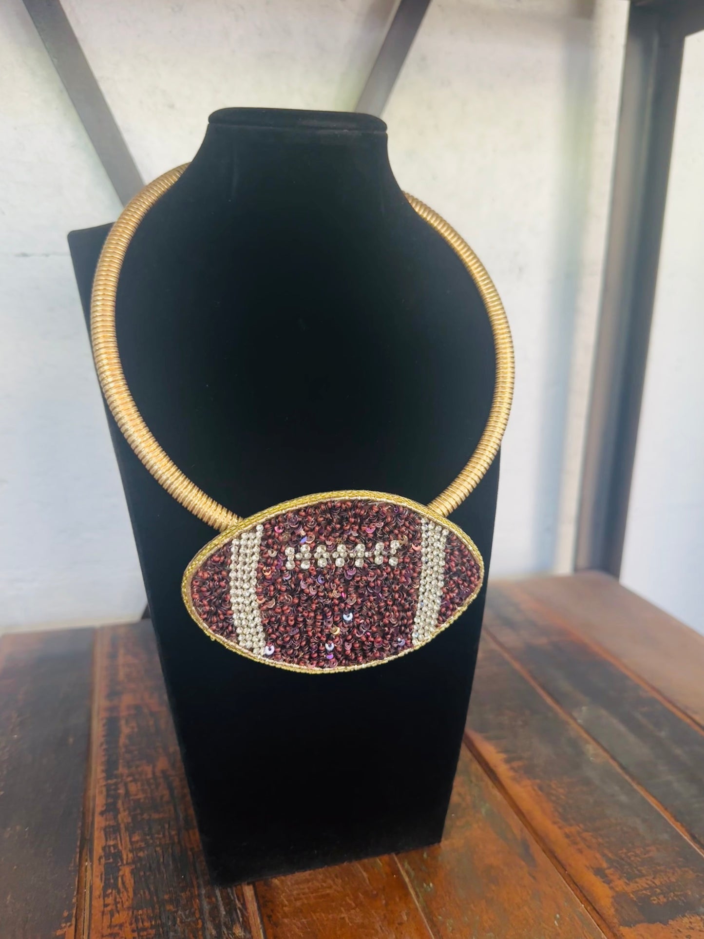 Brown Beaded Football Collar Necklace