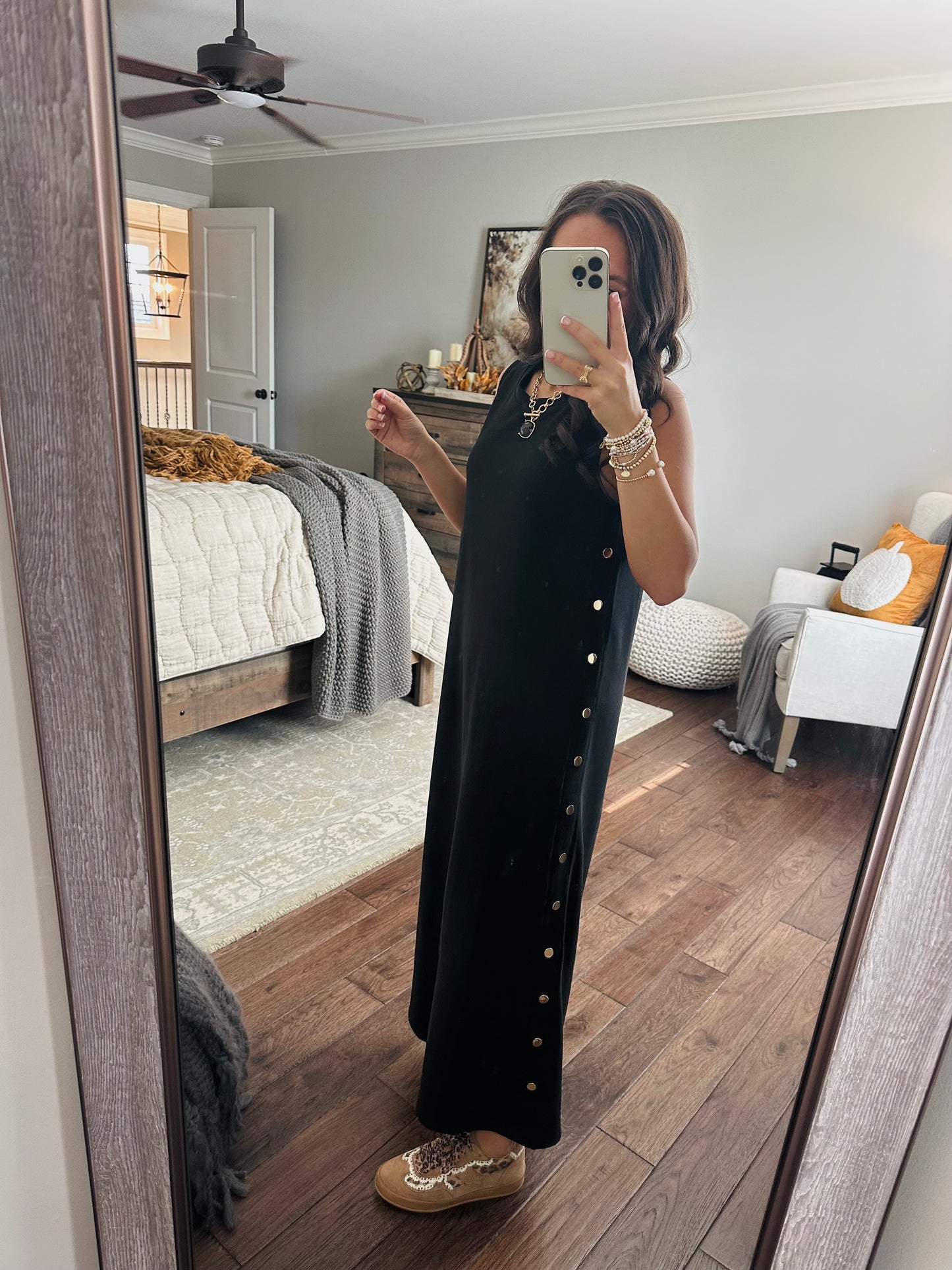 The Brooke Black Ribbed Midi Dress
