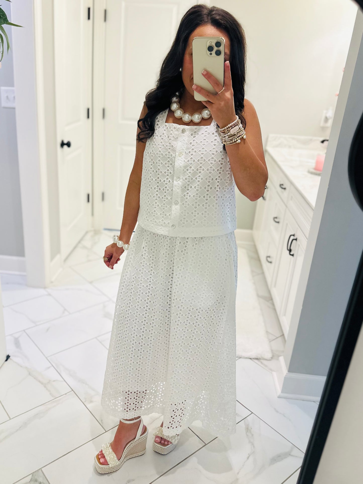 The Livi White Eyelet Top + Skirt Set