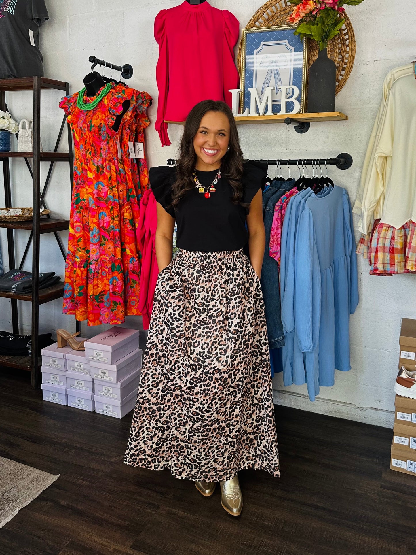 The Amber Leopard Print Midi Skirt