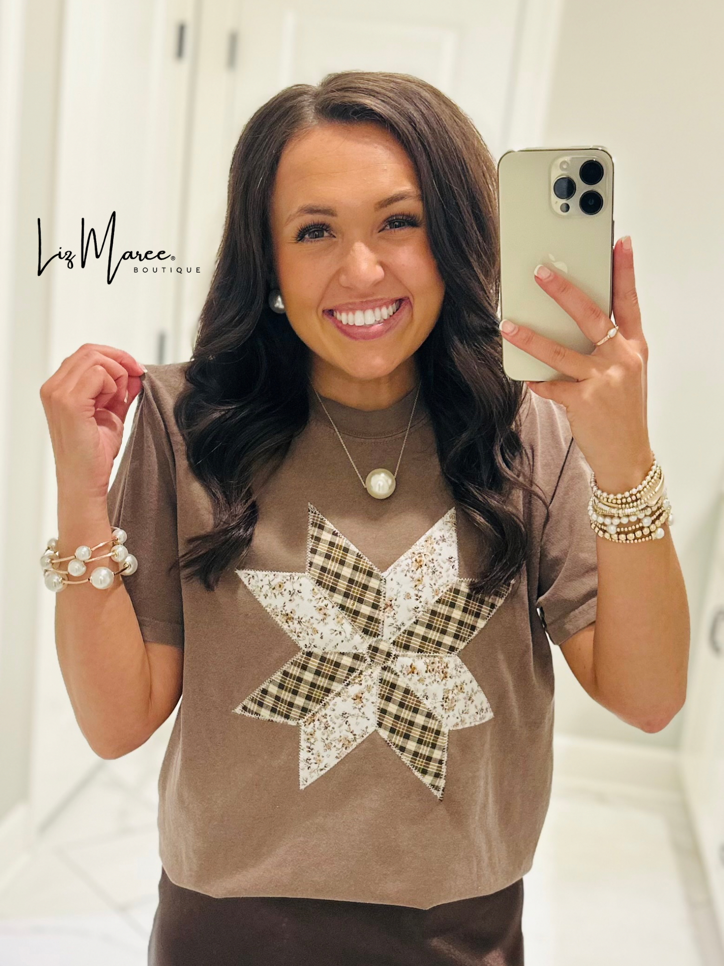 The Brown Quilted Star Embroidered Tee