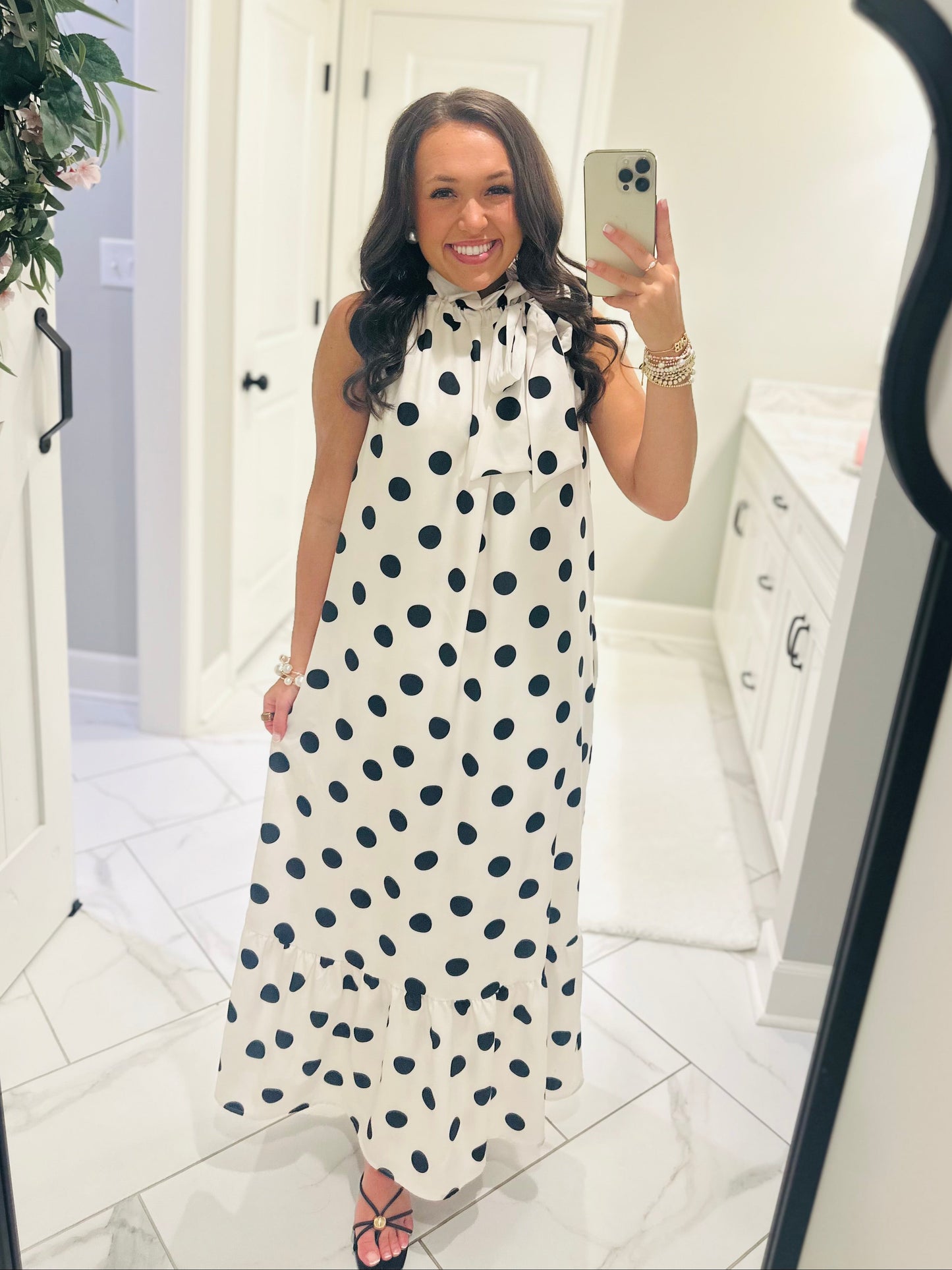 The Belle White + Black Polka Dot Maxi Dress