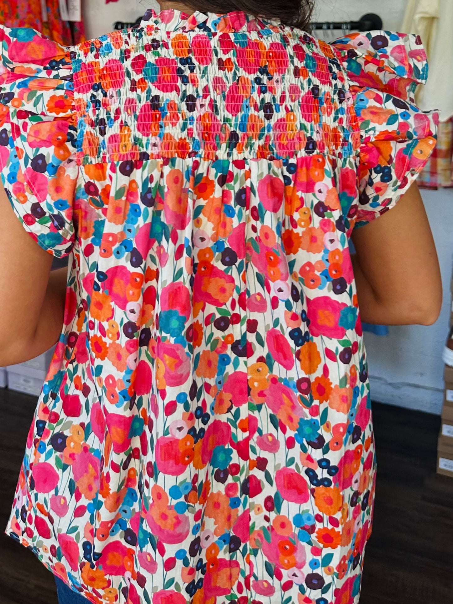 The Keli Floral Ruffle Sleeve Top