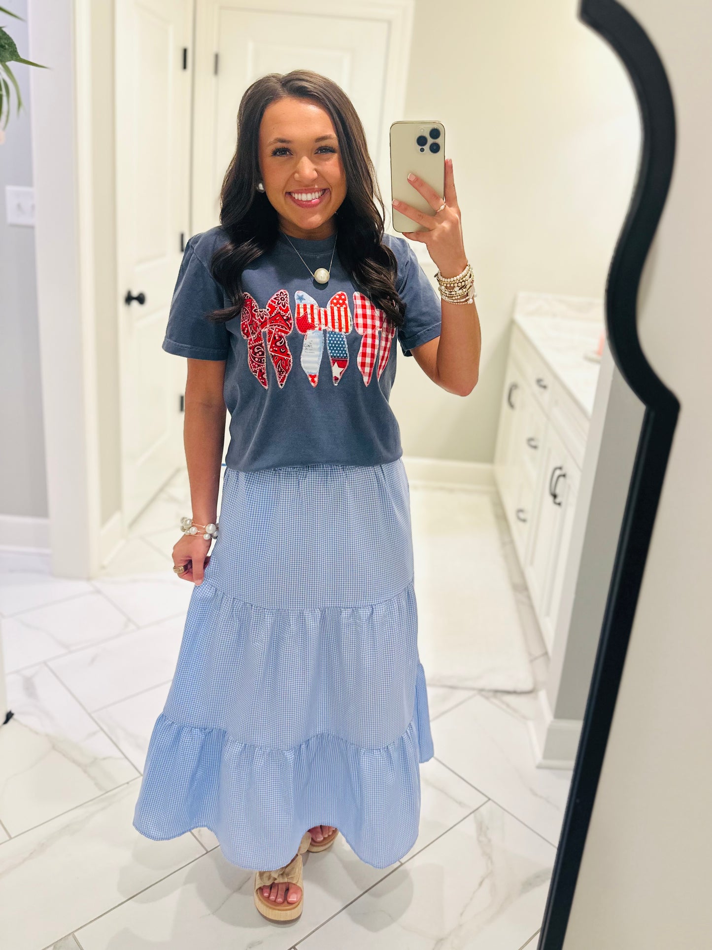 The Coquette Bow Trio Patriotic Embroidered Tee