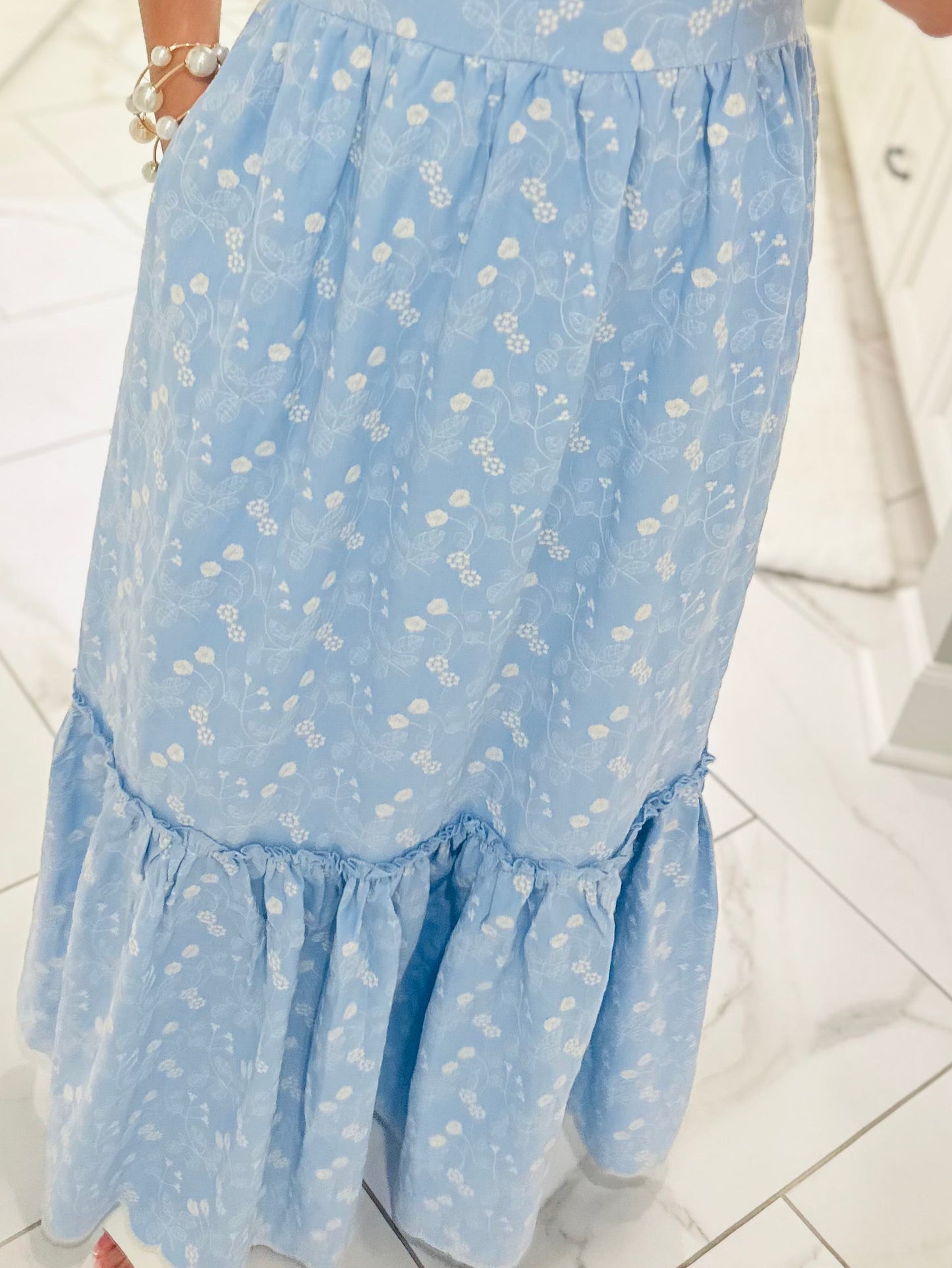 The April Blue Floral Embroidered Maxi Dress