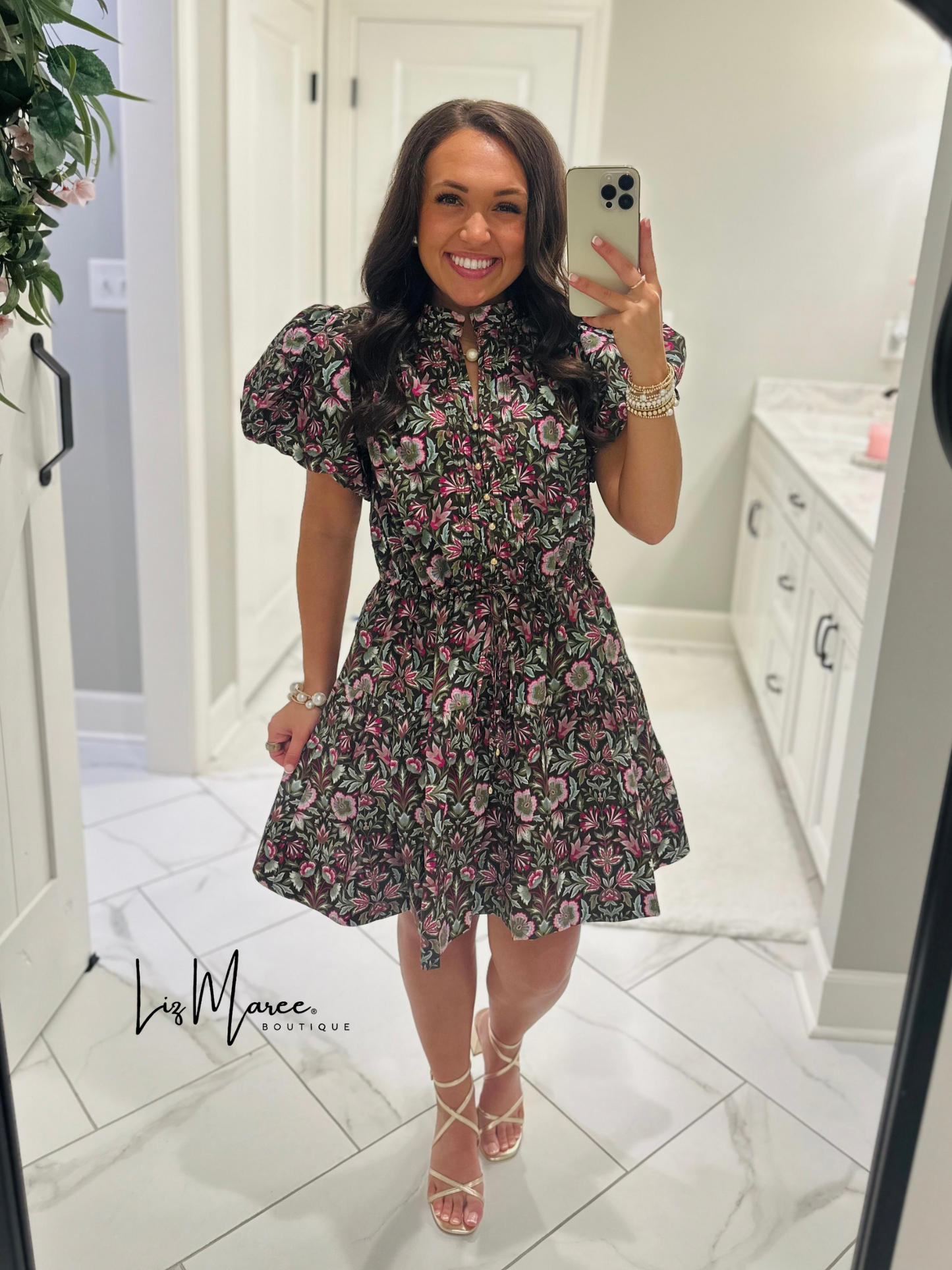 The Soph Brown Floral Puff Sleeve Dress