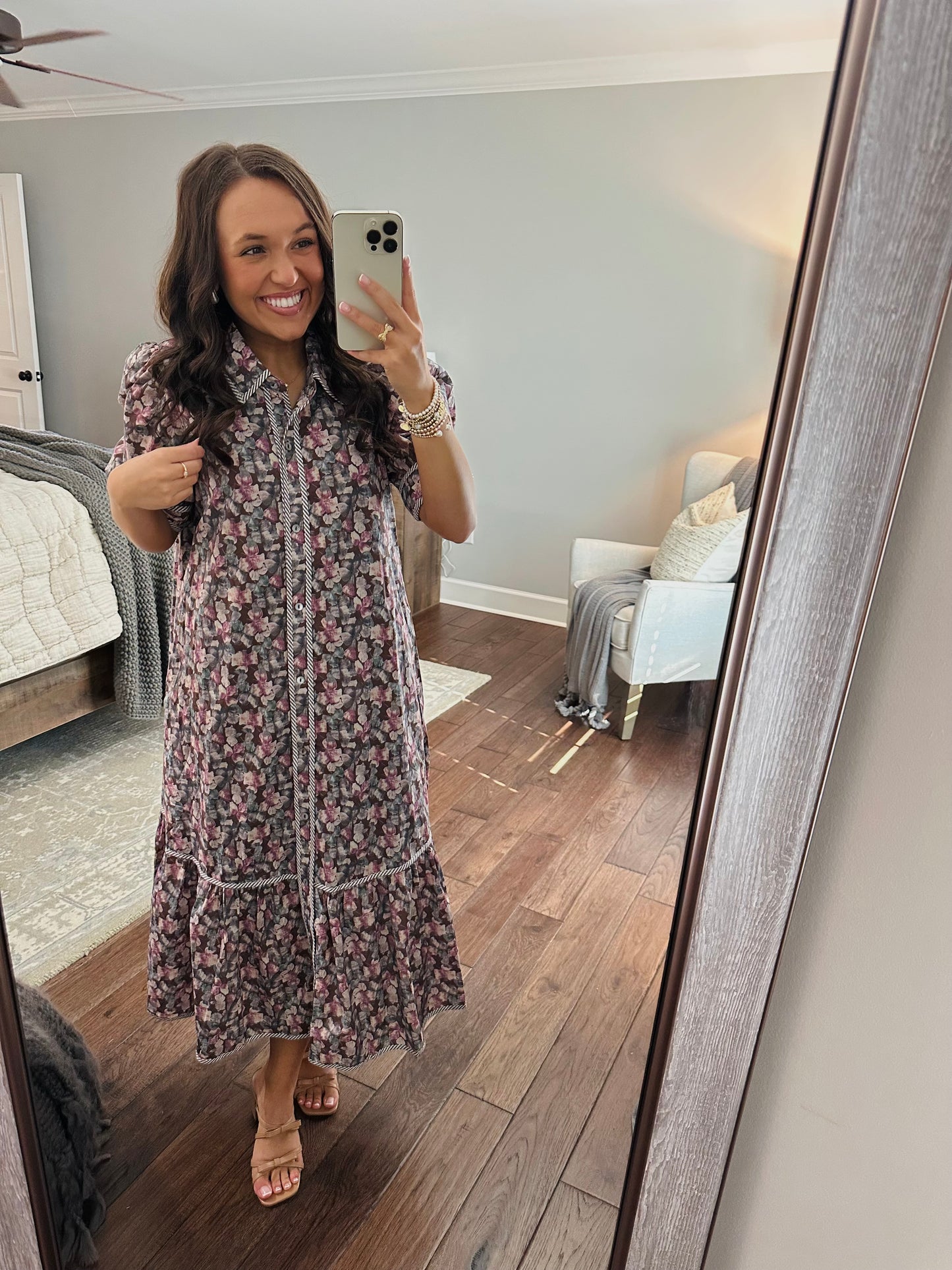 The Quinn Brown Floral Midi Dress