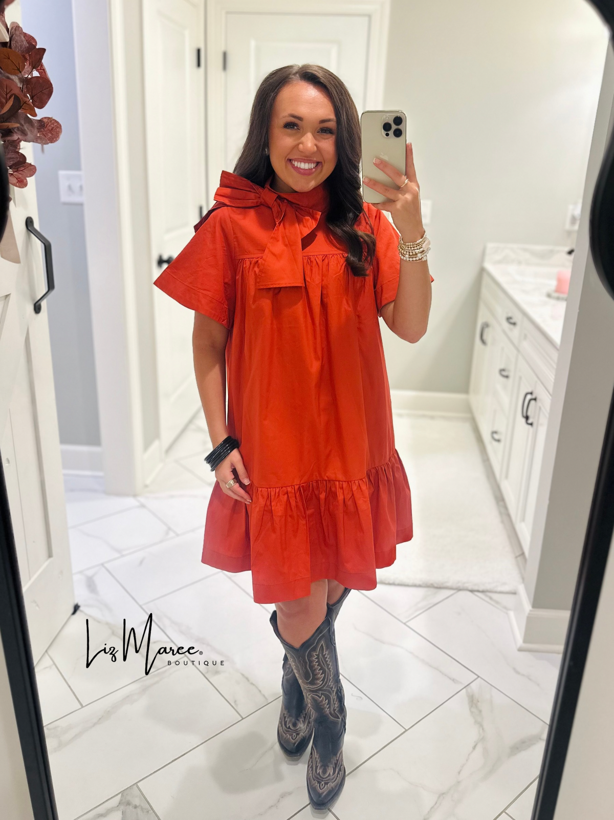 The Melody Brick Poplin Bow Dress