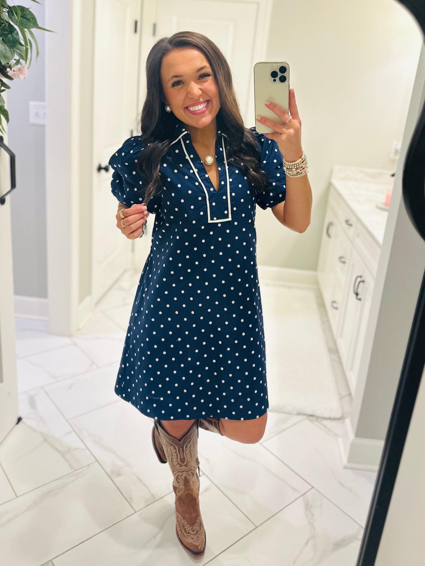 The Kadyn Navy Polka Dot Dress