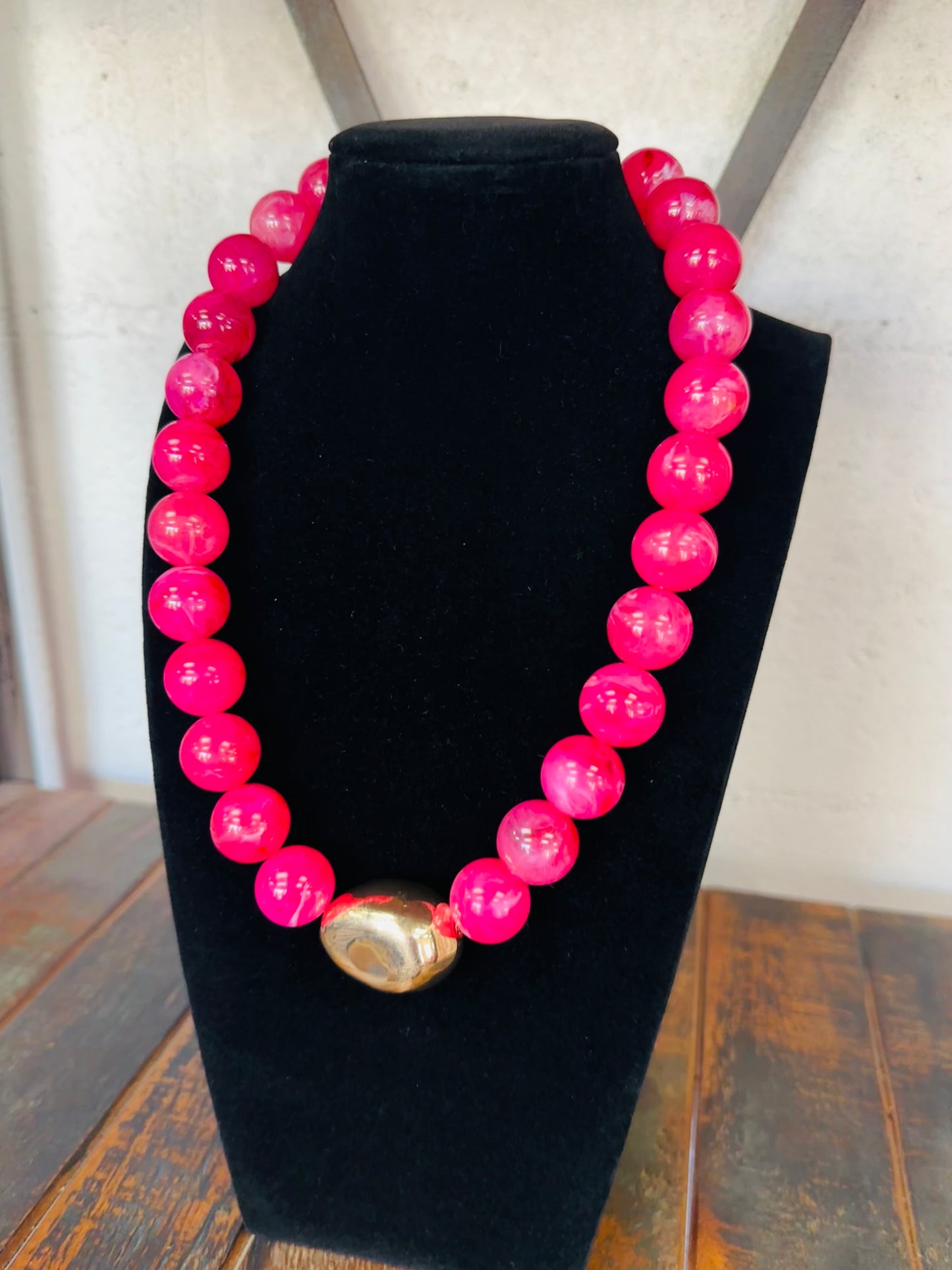 Fuchsia Marble Beaded Necklace