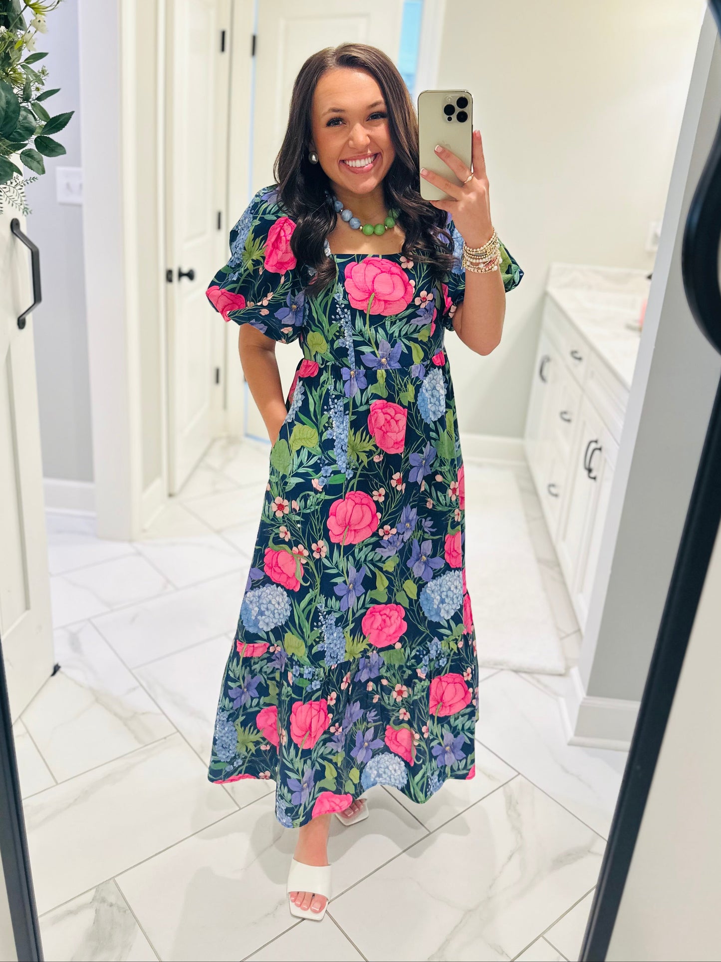 The Danyale Navy Floral Bow Midi Dress