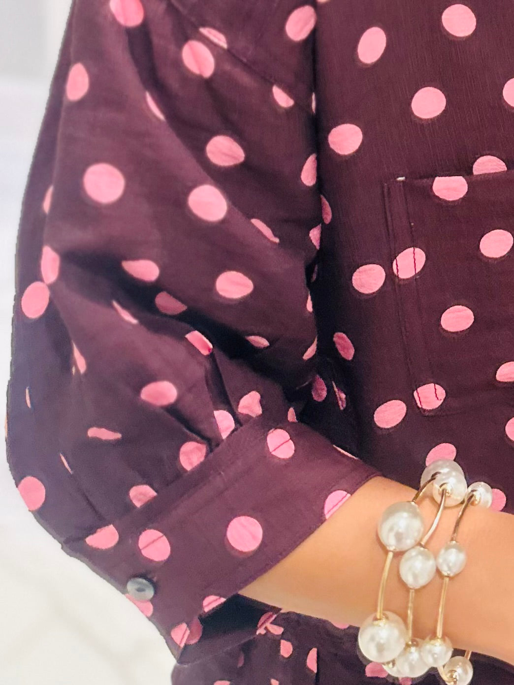 The Hanna Pink + Wine Polka Dot Top