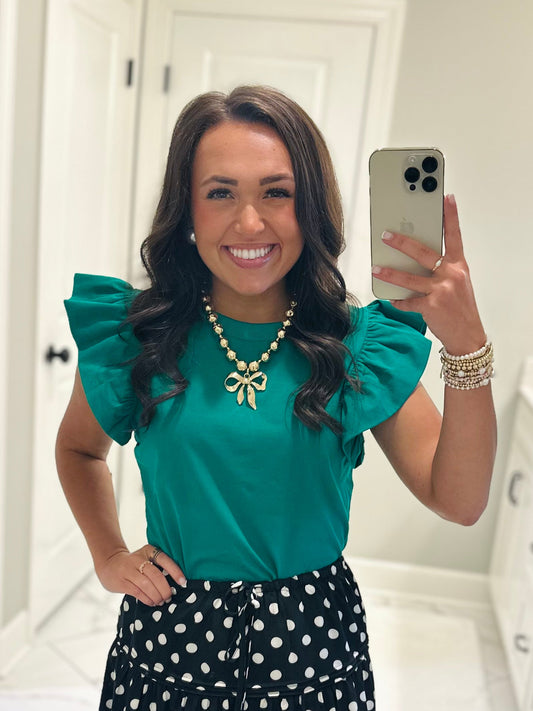 The Tillie Kelly Green Ruffled Sleeve Top