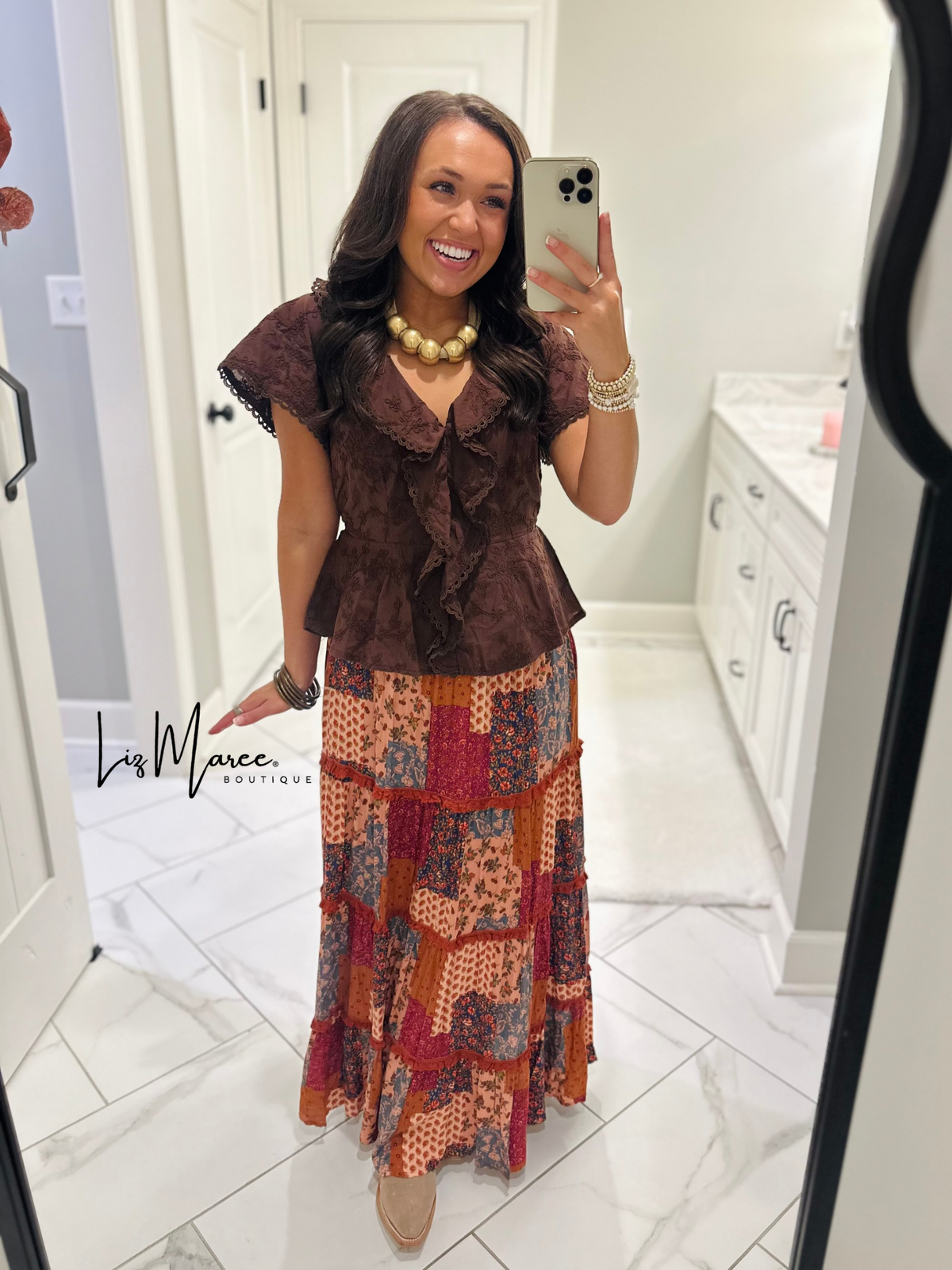 The Lillian Brown Embroidered Floral Peplum Top