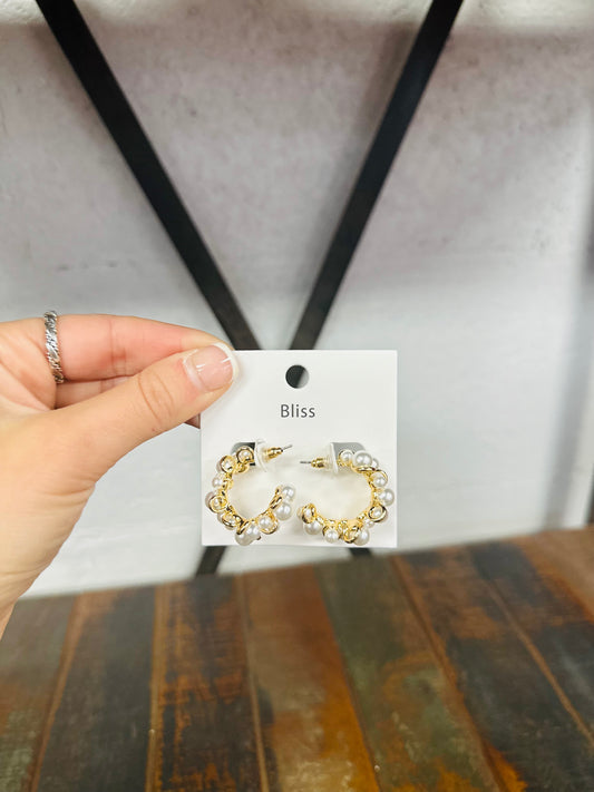 Pearl Gold Cluster Hoop Earring