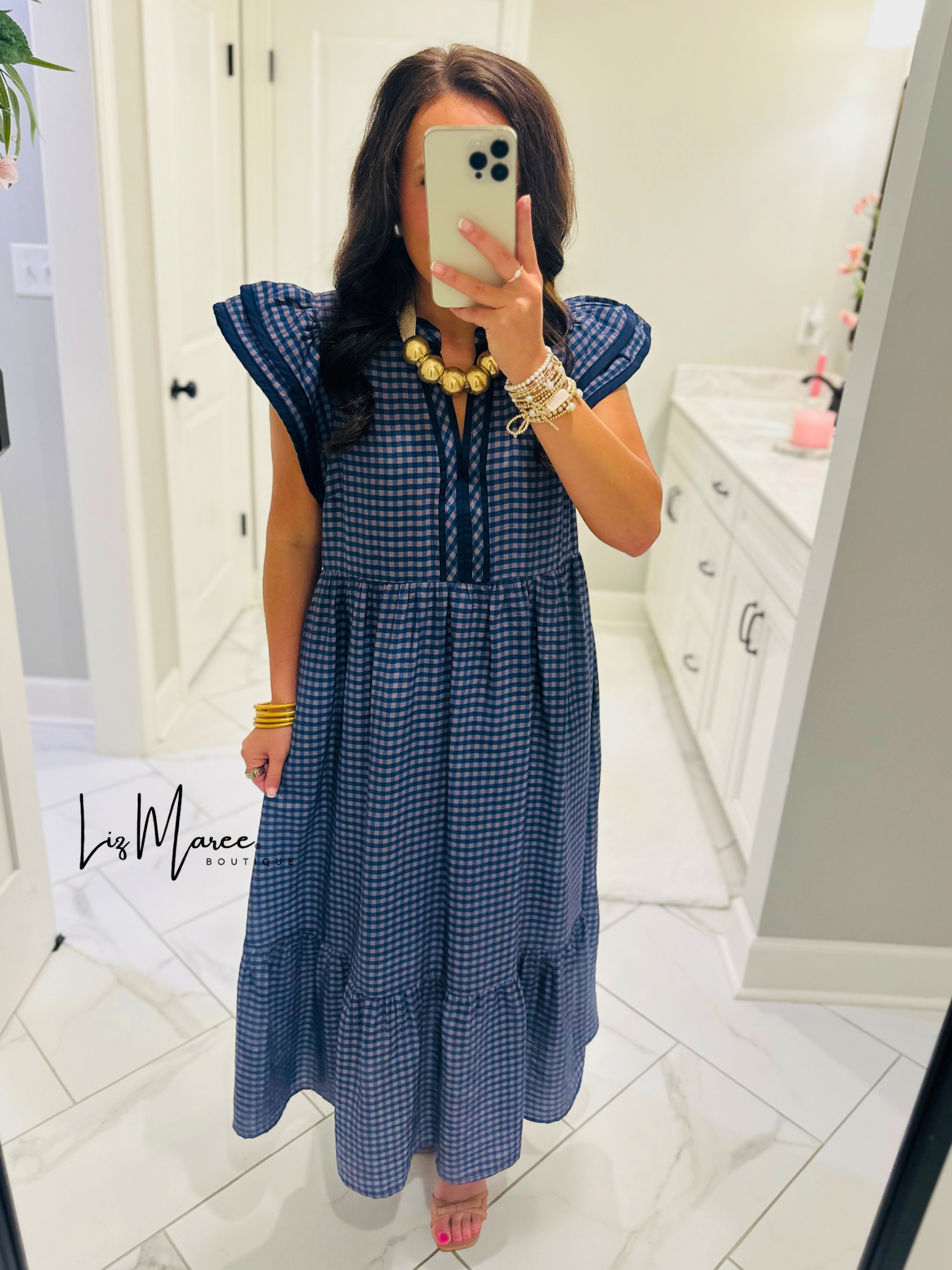 The Morganne Navy Gingham Midi Dress
